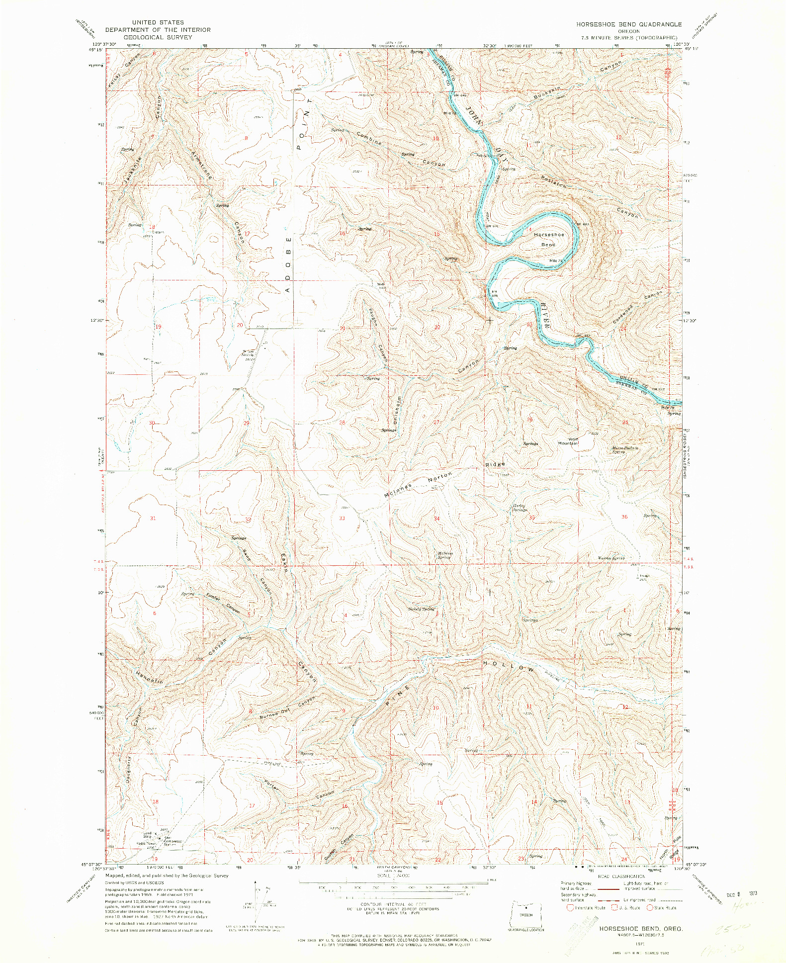 USGS 1:24000-SCALE QUADRANGLE FOR HORSESHOE BEND, OR 1971