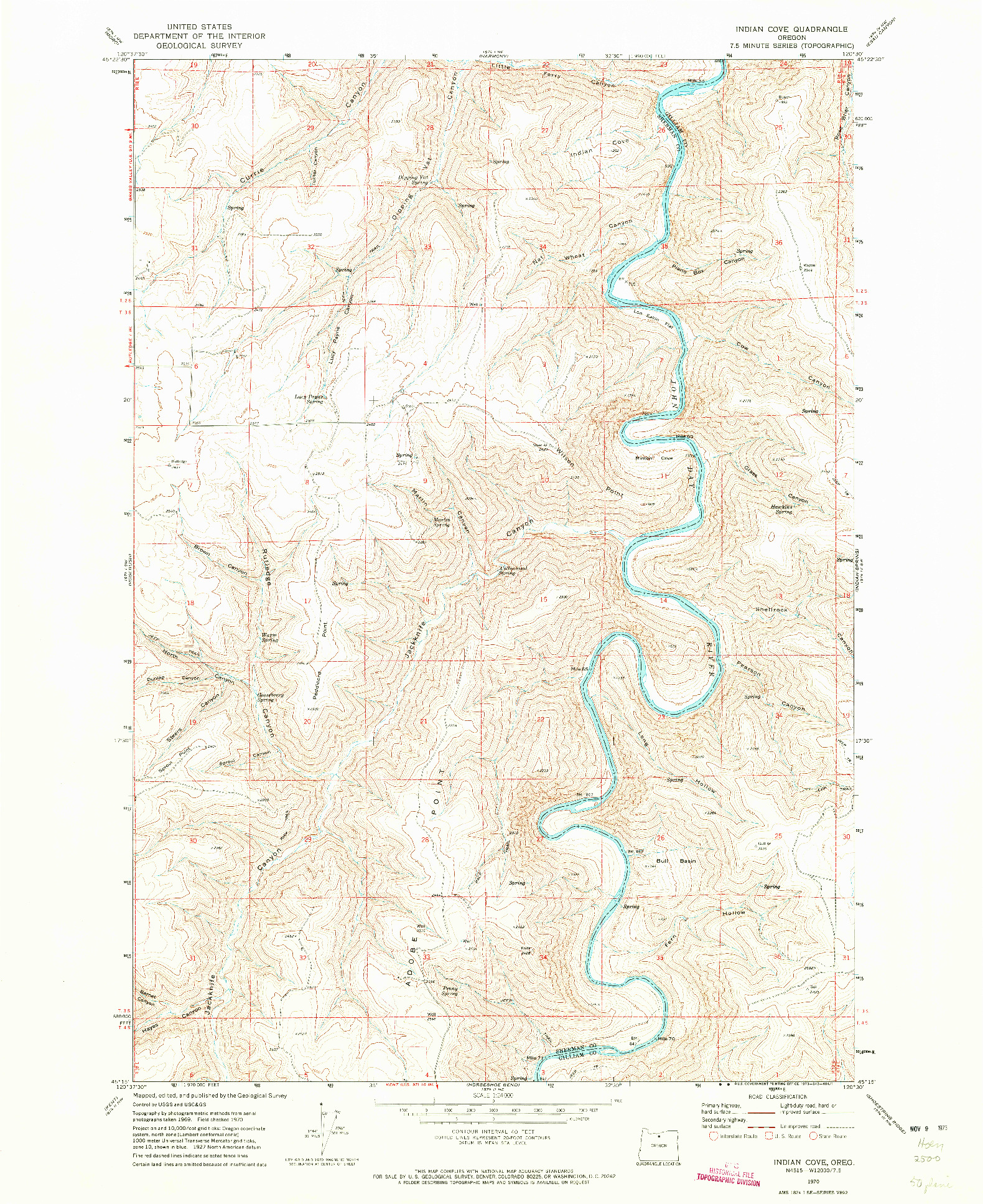 USGS 1:24000-SCALE QUADRANGLE FOR INDIAN COVE, OR 1970