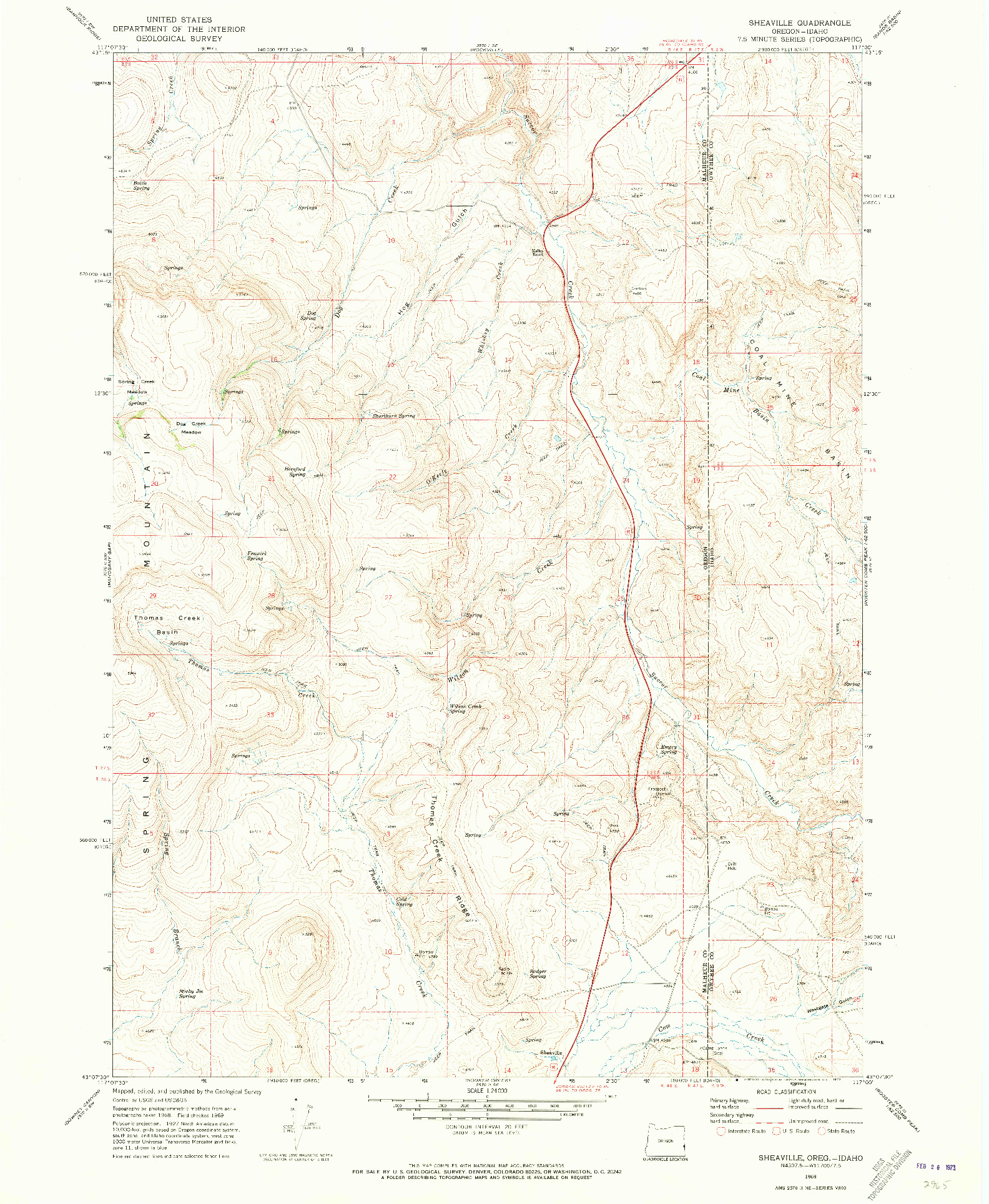 USGS 1:24000-SCALE QUADRANGLE FOR SHEAVILLE, OR 1969
