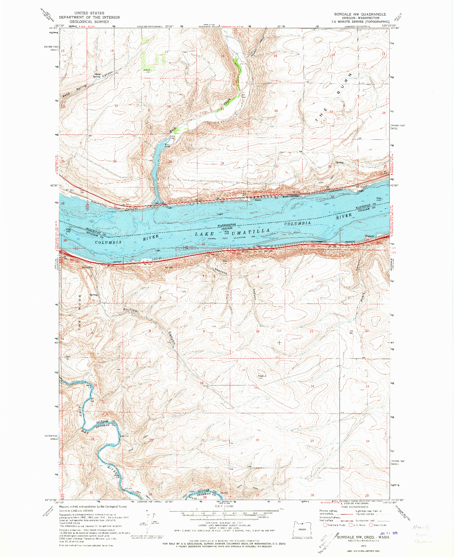 USGS 1:24000-SCALE QUADRANGLE FOR SUNDALE NW, OR 1971