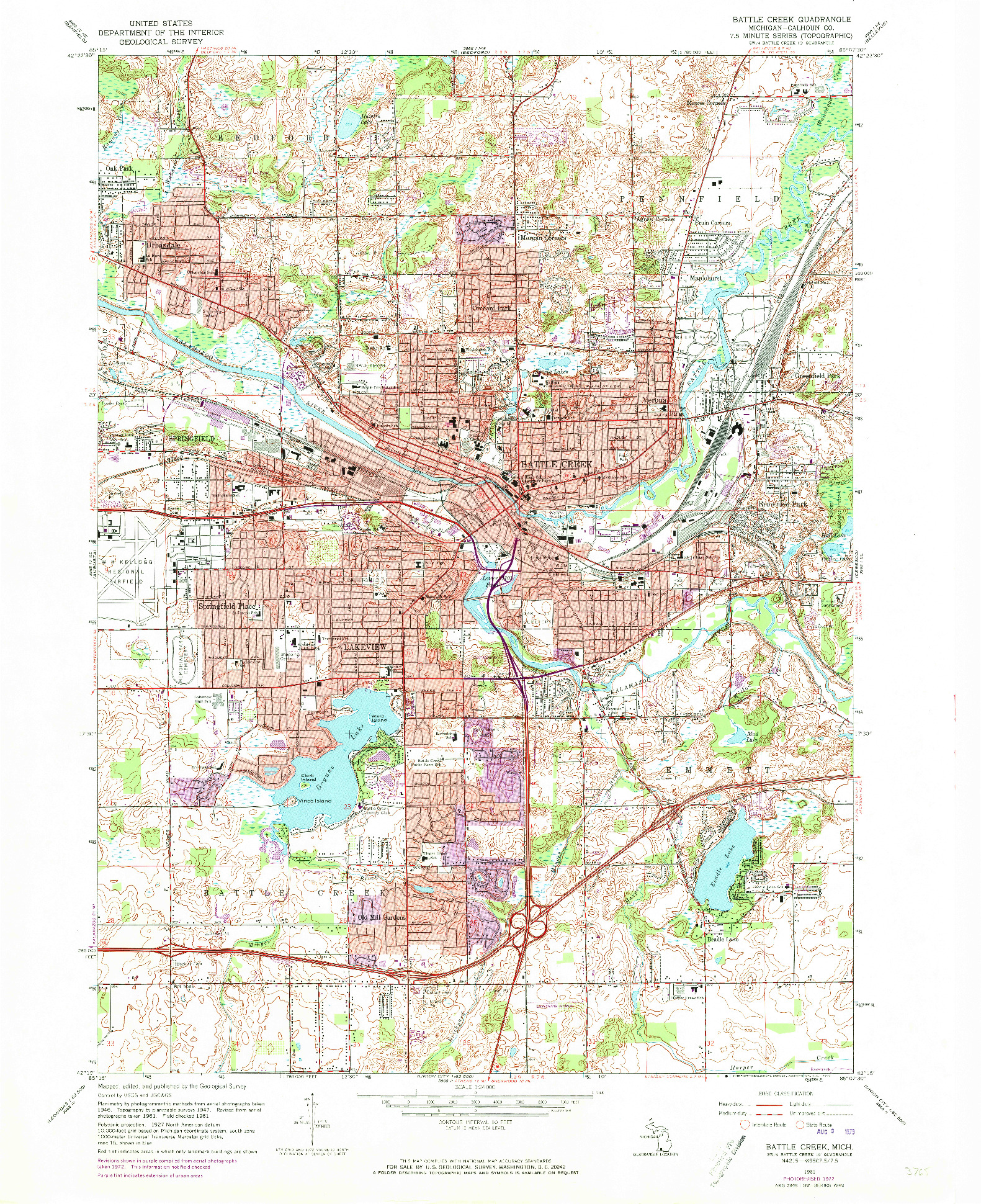 USGS 1:24000-SCALE QUADRANGLE FOR BATTLE CREEK, MI 1961