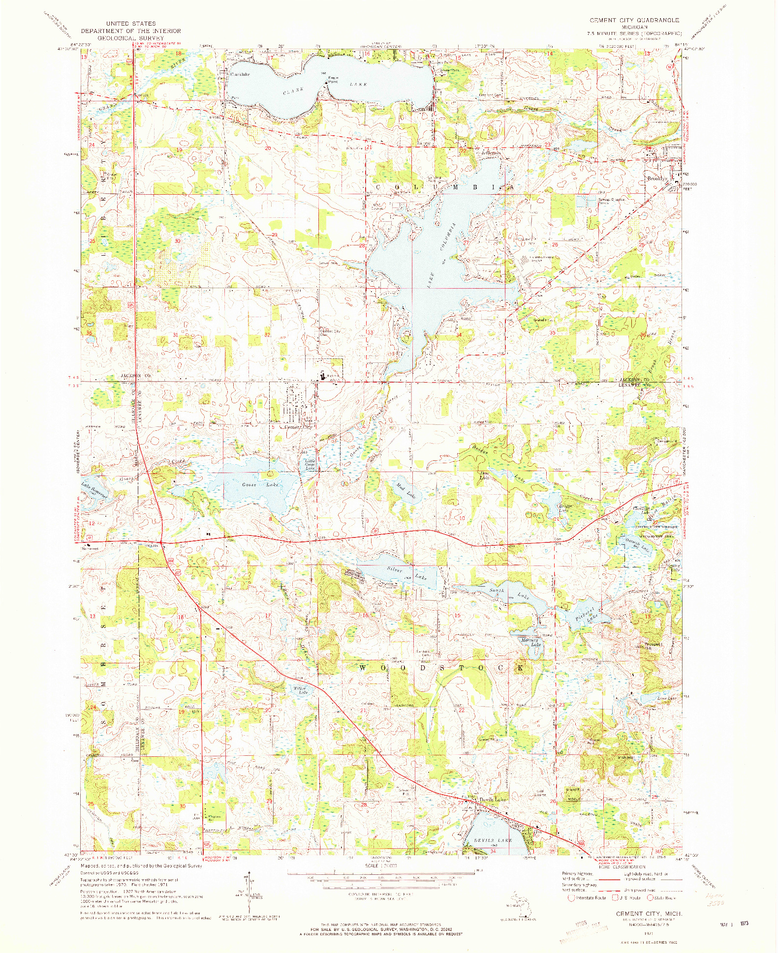 USGS 1:24000-SCALE QUADRANGLE FOR CEMENT CITY, MI 1971