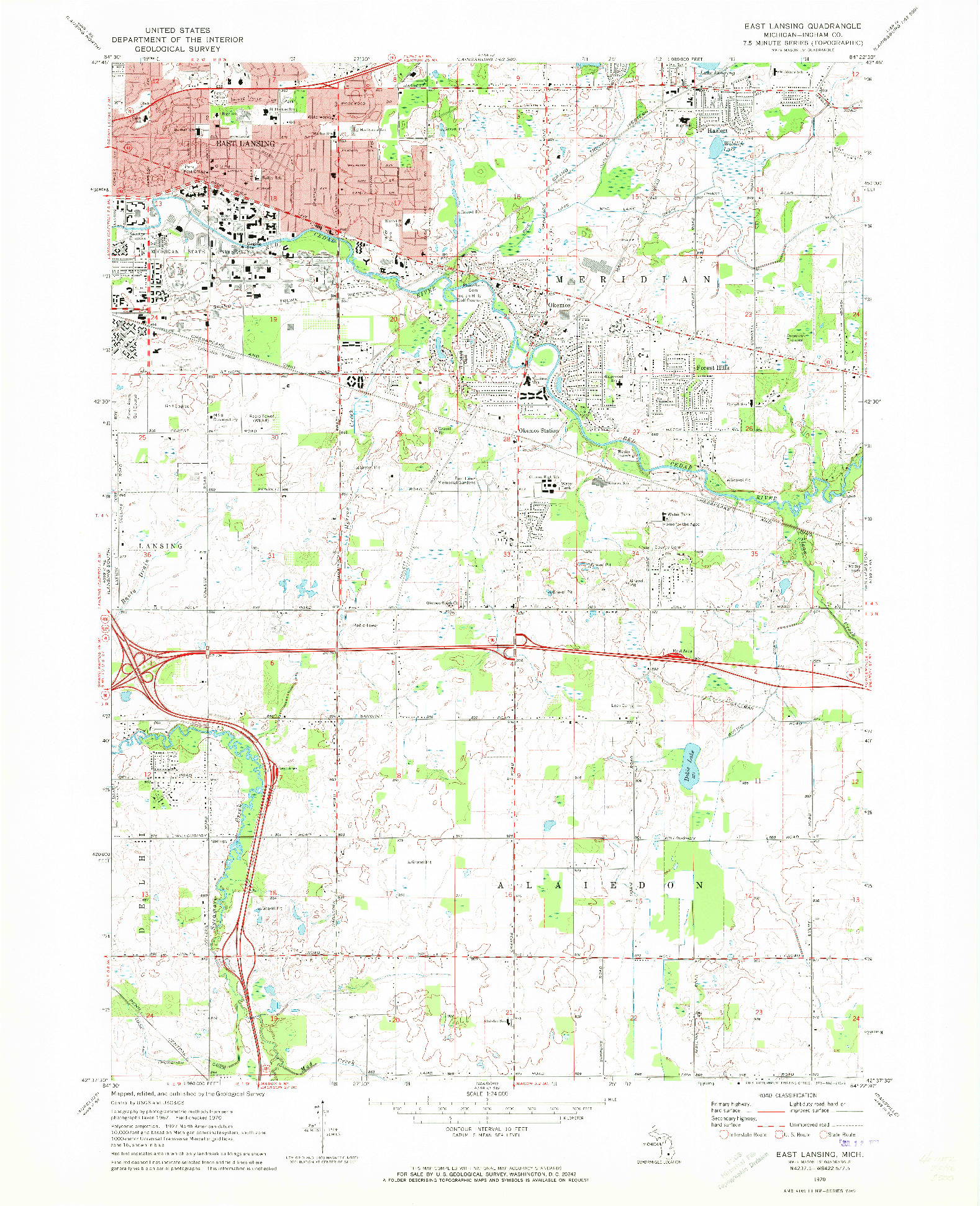 USGS 1:24000-SCALE QUADRANGLE FOR EAST LANSING, MI 1970