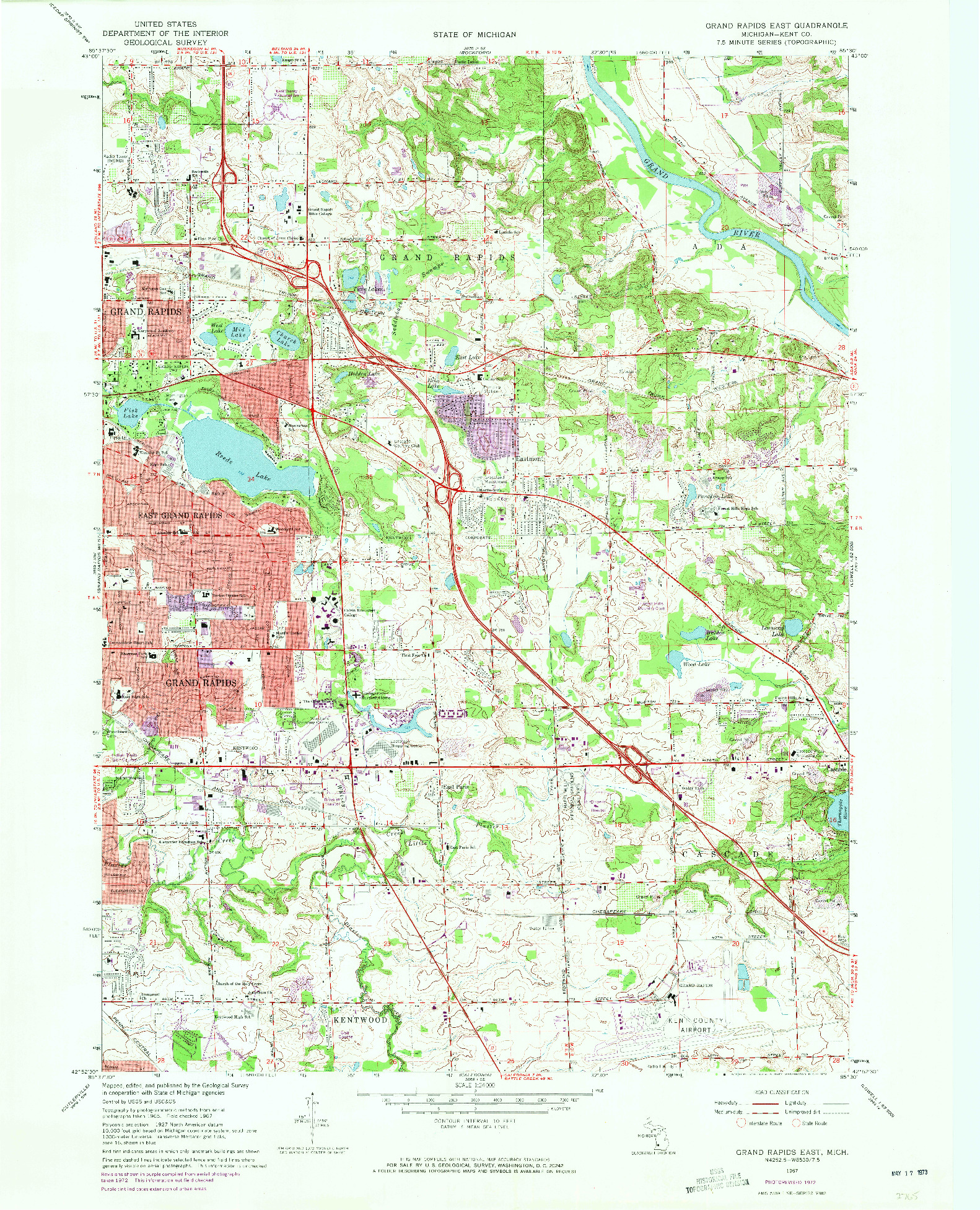 USGS 1:24000-SCALE QUADRANGLE FOR GRAND RAPIDS EAST, MI 1967
