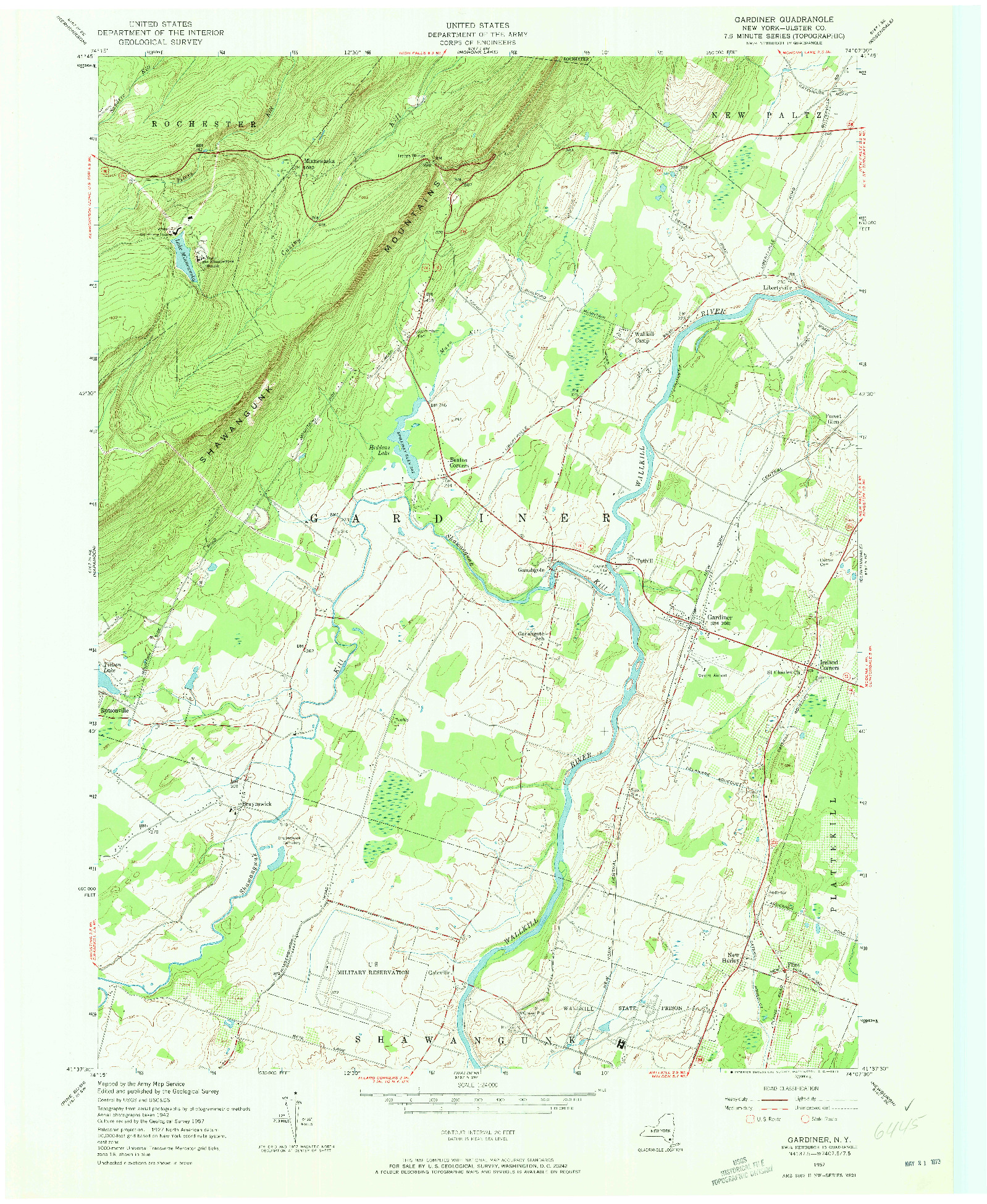 USGS 1:24000-SCALE QUADRANGLE FOR GARDINER, NY 1957
