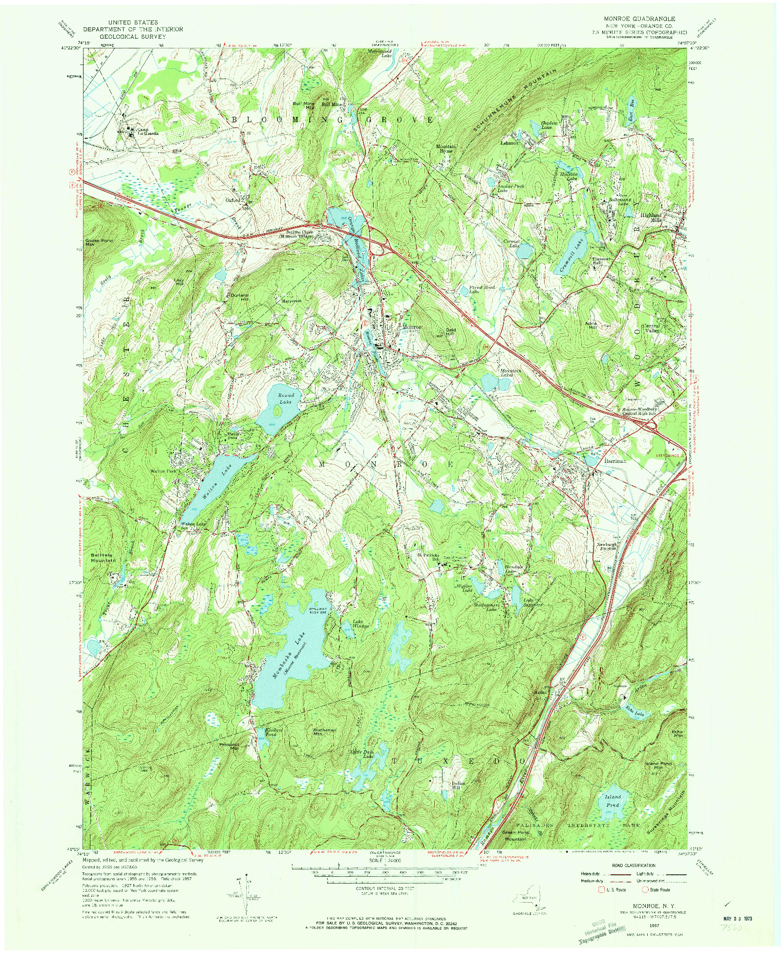 USGS 1:24000-SCALE QUADRANGLE FOR MONROE, NY 1957