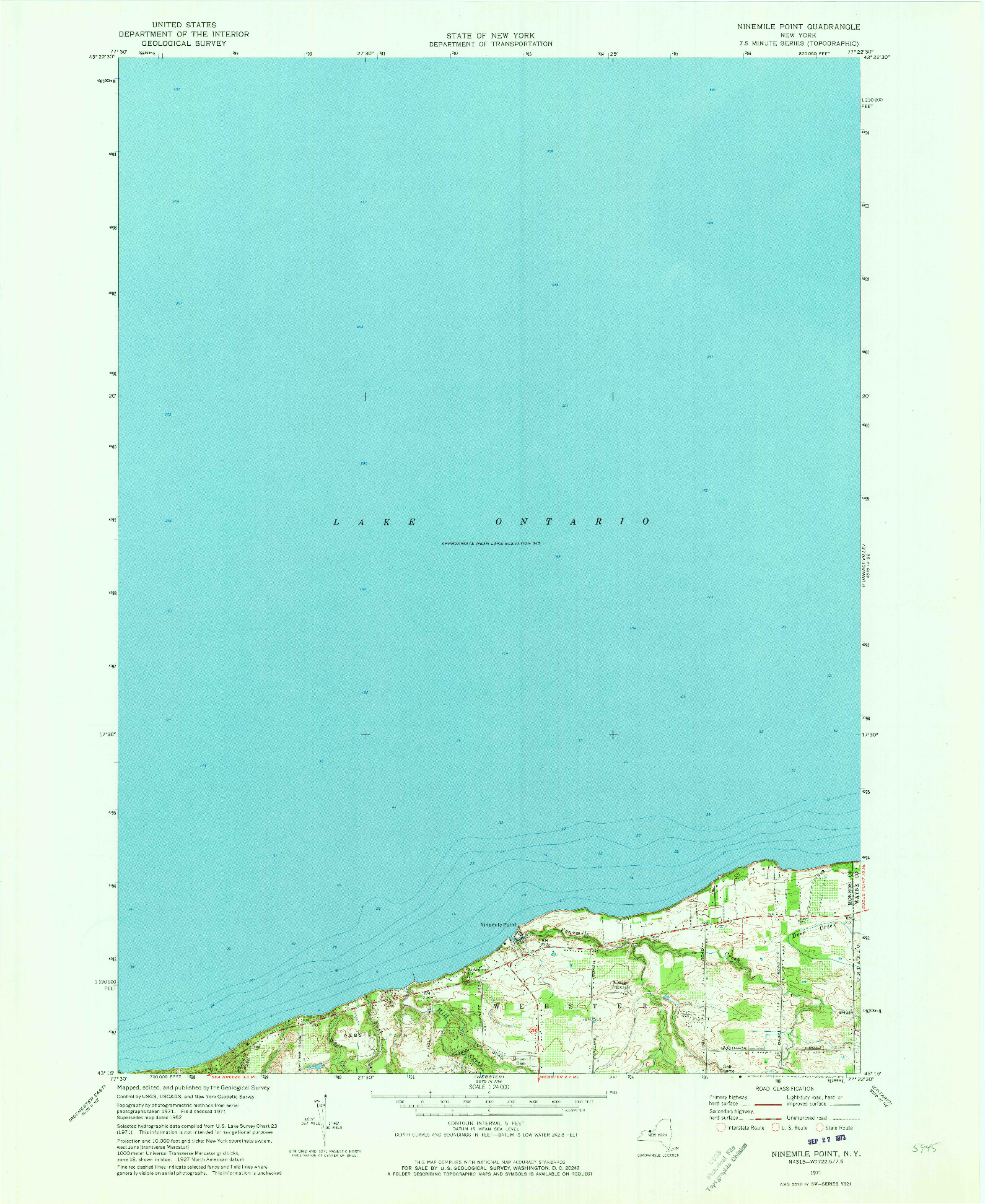 USGS 1:24000-SCALE QUADRANGLE FOR NINEMILE POINT, NY 1971