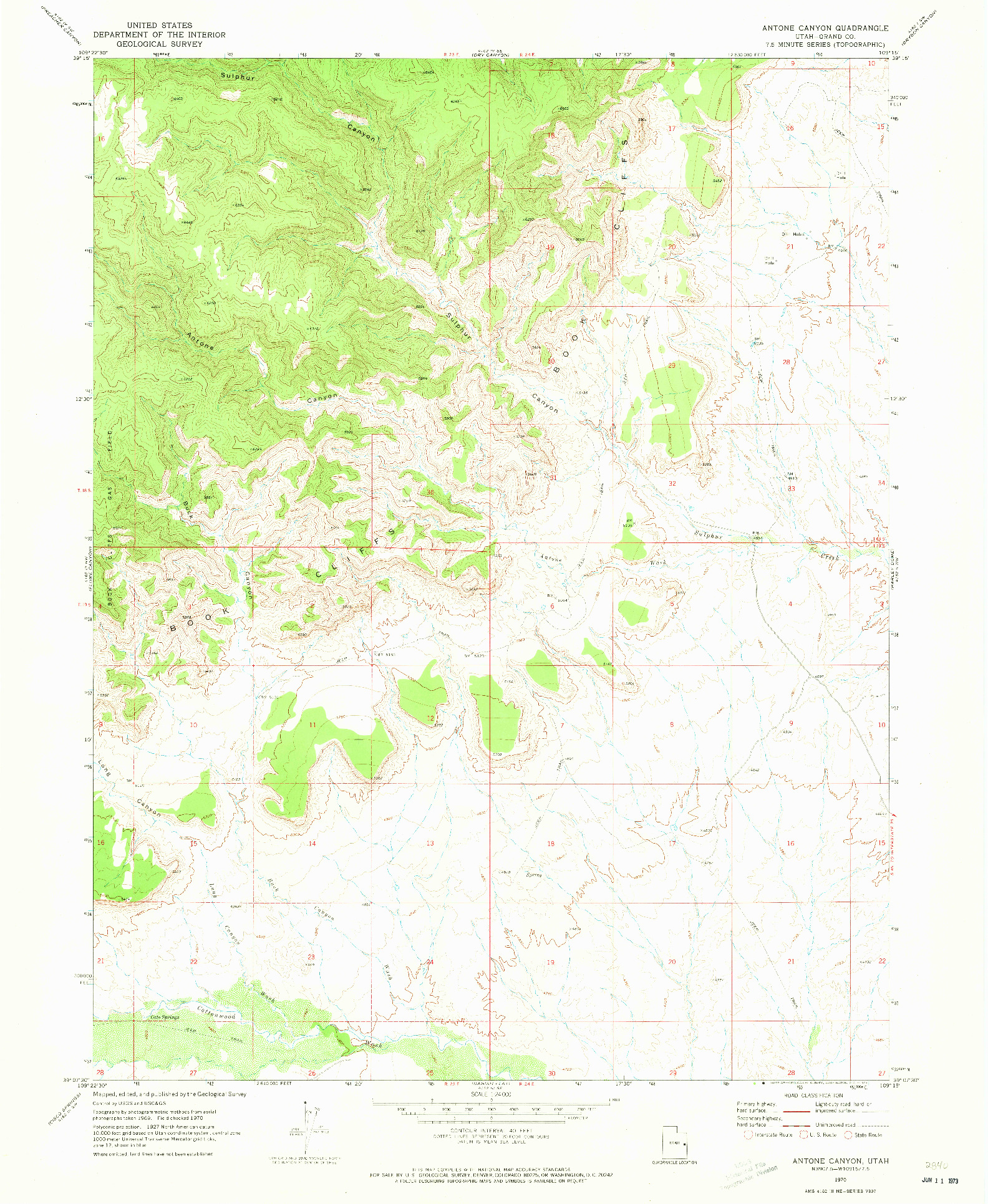 USGS 1:24000-SCALE QUADRANGLE FOR ANTONE CANYON, UT 1970