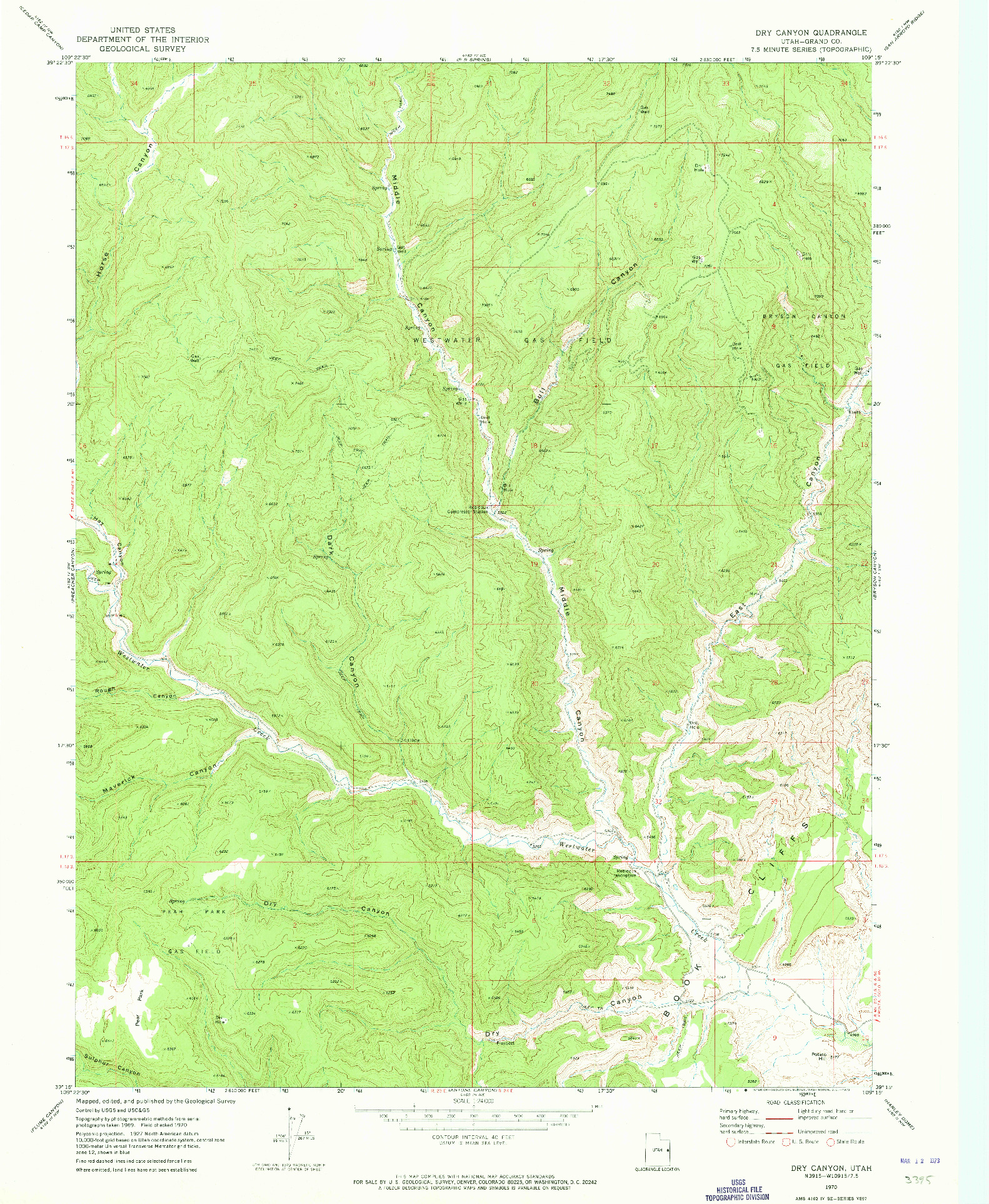 USGS 1:24000-SCALE QUADRANGLE FOR DRY CANYON, UT 1970