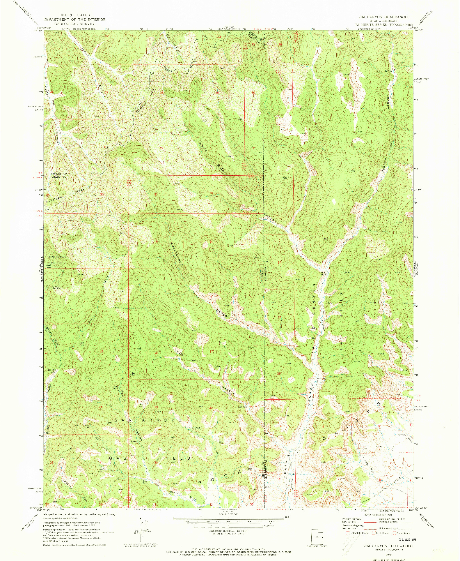USGS 1:24000-SCALE QUADRANGLE FOR JIM CANYON, UT 1970
