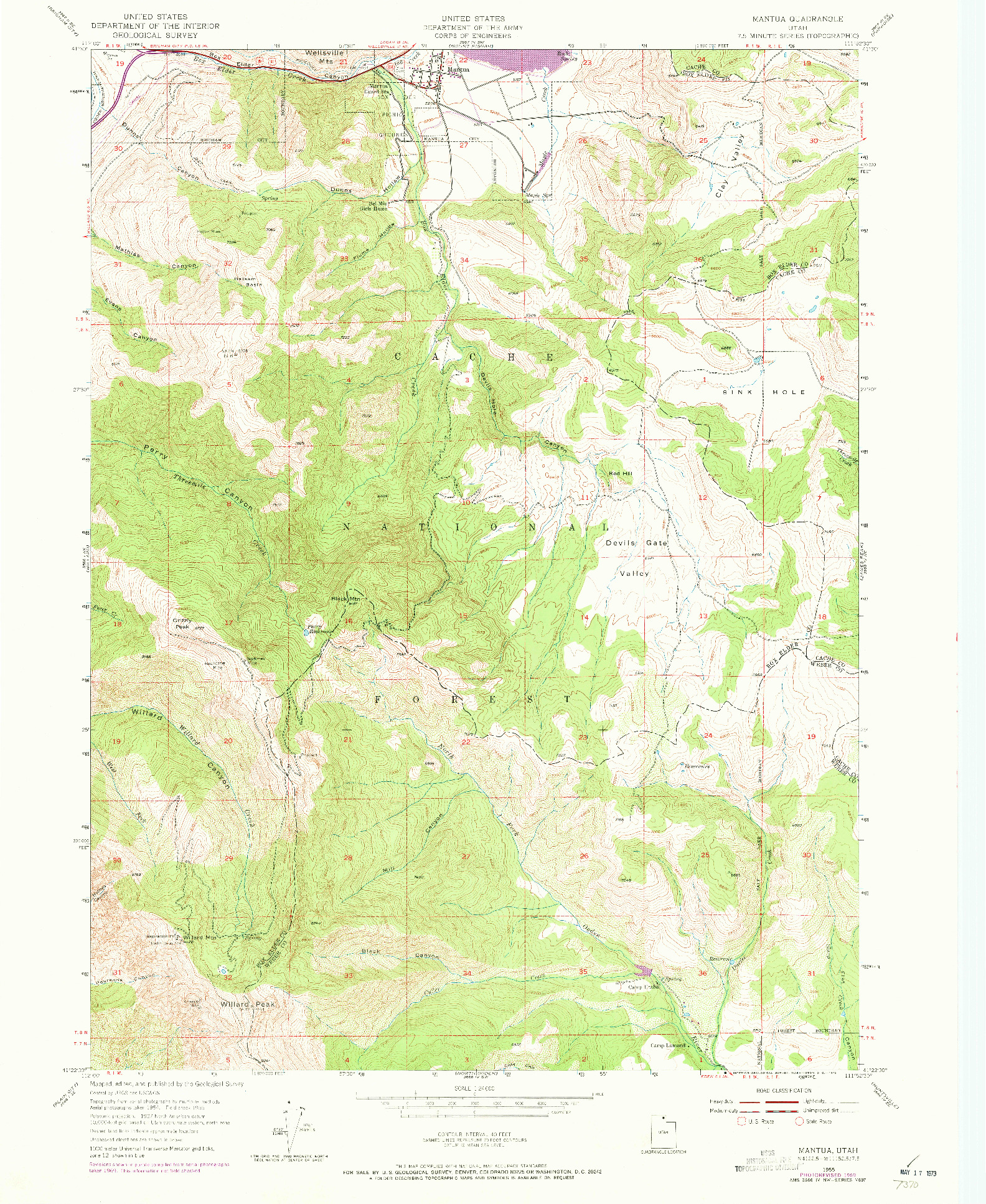USGS 1:24000-SCALE QUADRANGLE FOR MANTUA, UT 1955