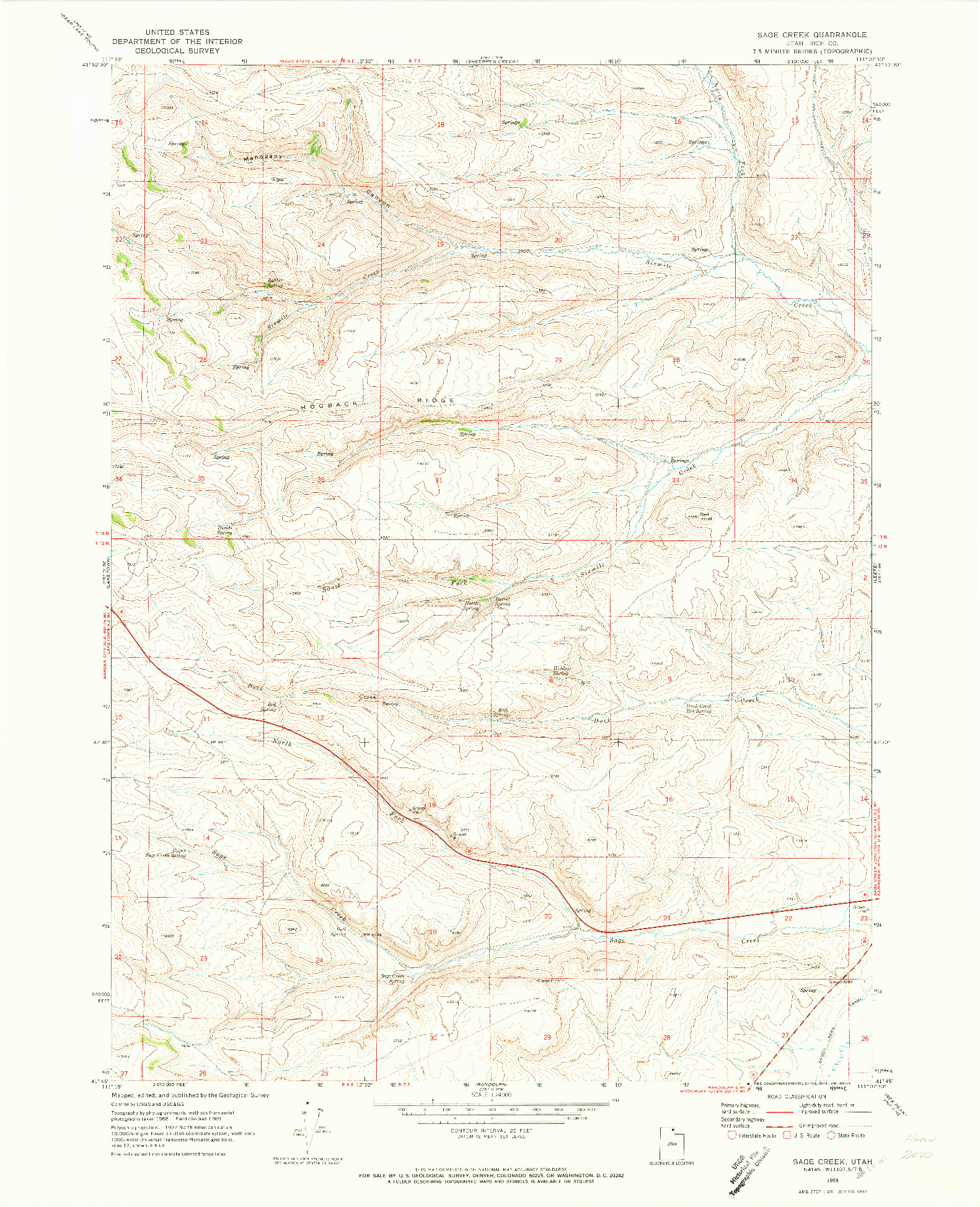 USGS 1:24000-SCALE QUADRANGLE FOR SAGE CREEK, UT 1969
