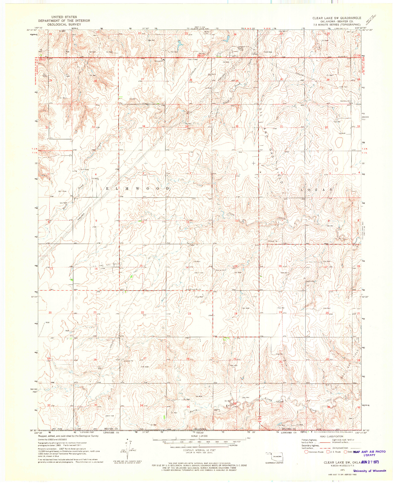 USGS 1:24000-SCALE QUADRANGLE FOR CLEAR LAKE SW, OK 1971