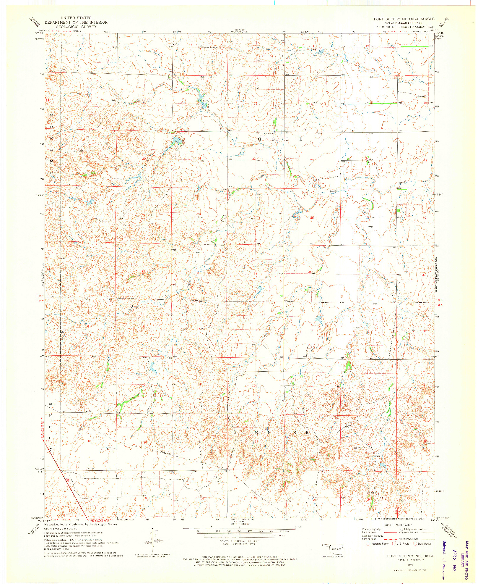 USGS 1:24000-SCALE QUADRANGLE FOR FORT SUPPLY NE, OK 1971
