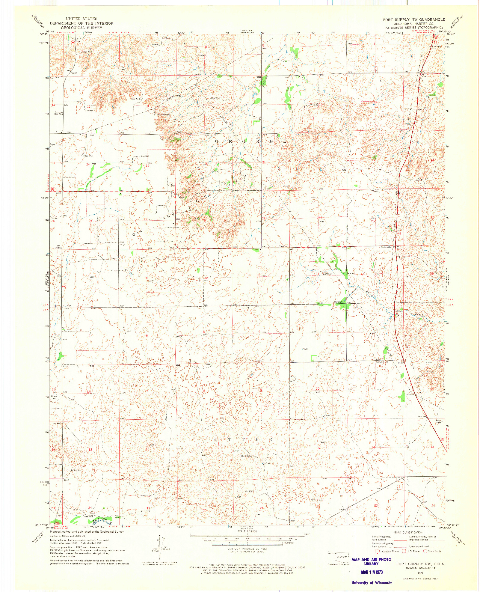 USGS 1:24000-SCALE QUADRANGLE FOR FORT SUPPLY NW, OK 1971