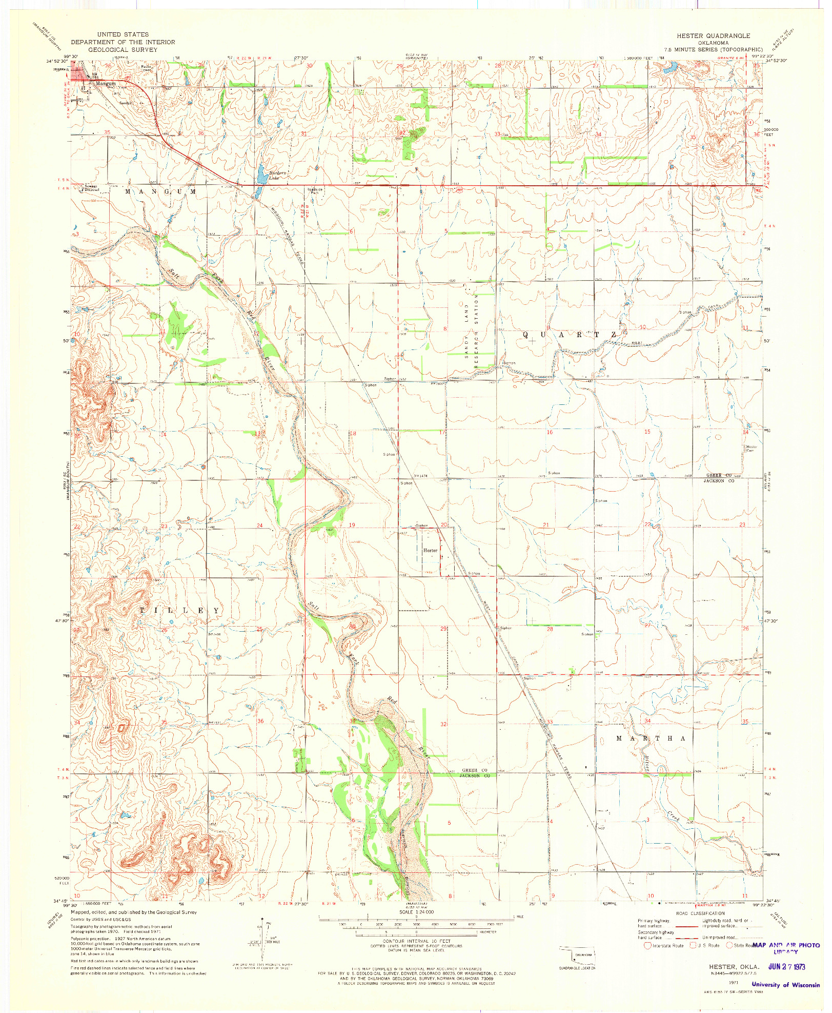 USGS 1:24000-SCALE QUADRANGLE FOR HESTER, OK 1971