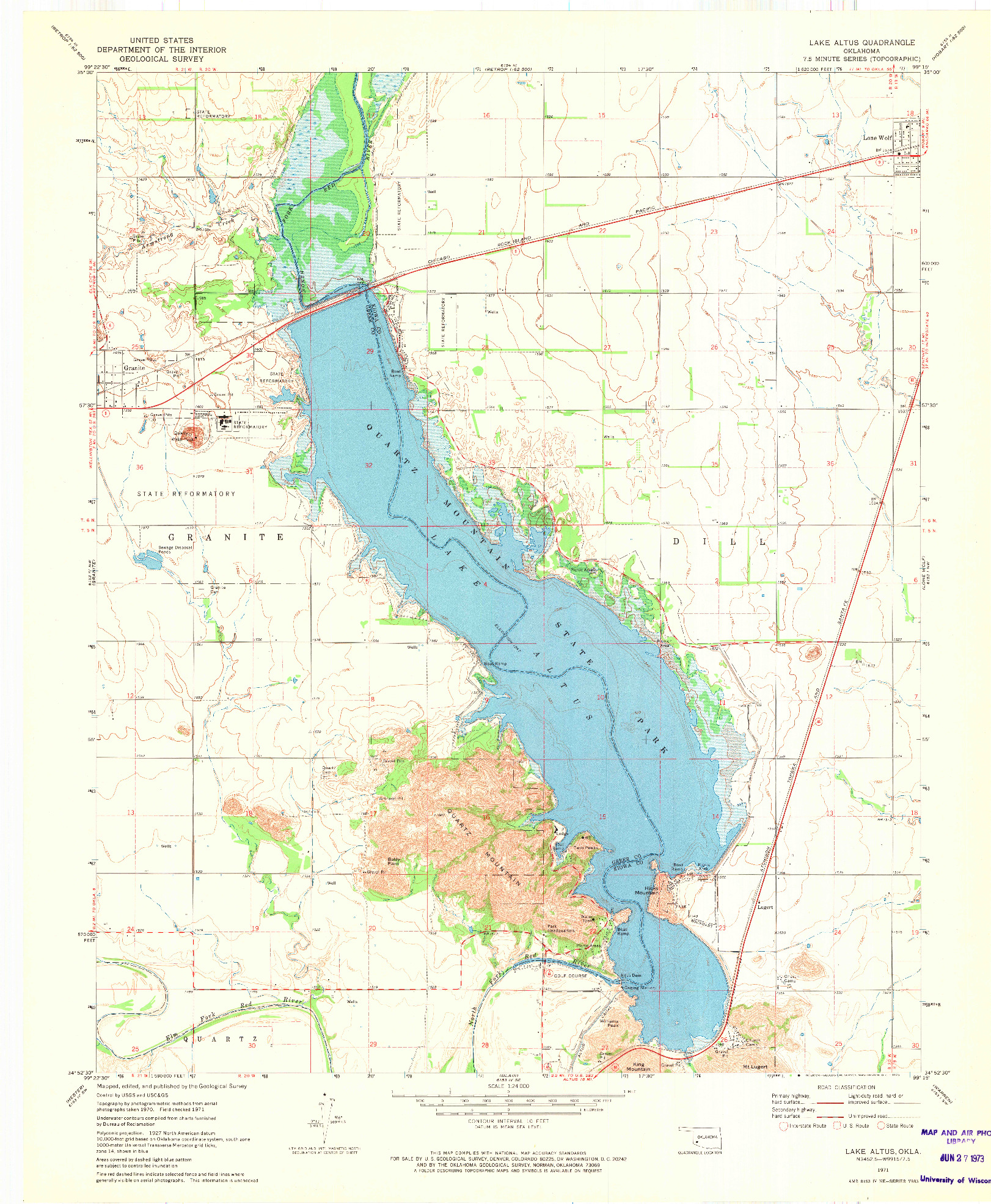 USGS 1:24000-SCALE QUADRANGLE FOR LAKE ALTUS, OK 1971