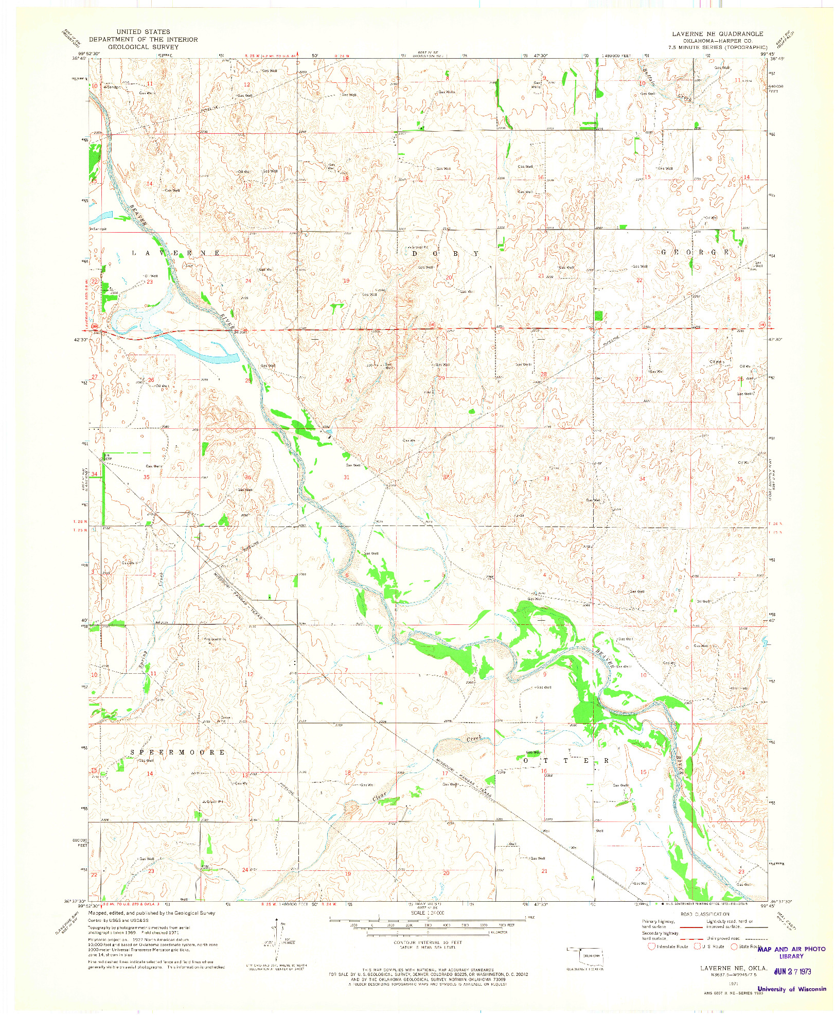 USGS 1:24000-SCALE QUADRANGLE FOR LAVERNE NE, OK 1971