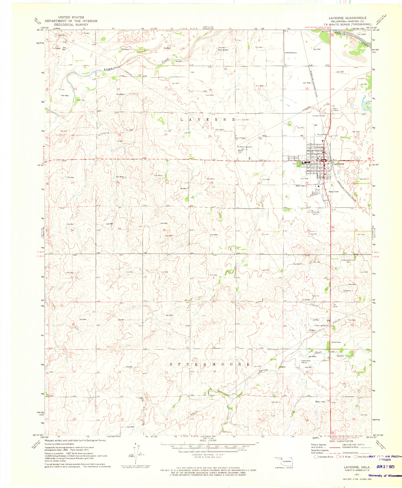 USGS 1:24000-SCALE QUADRANGLE FOR LAVERNE, OK 1971