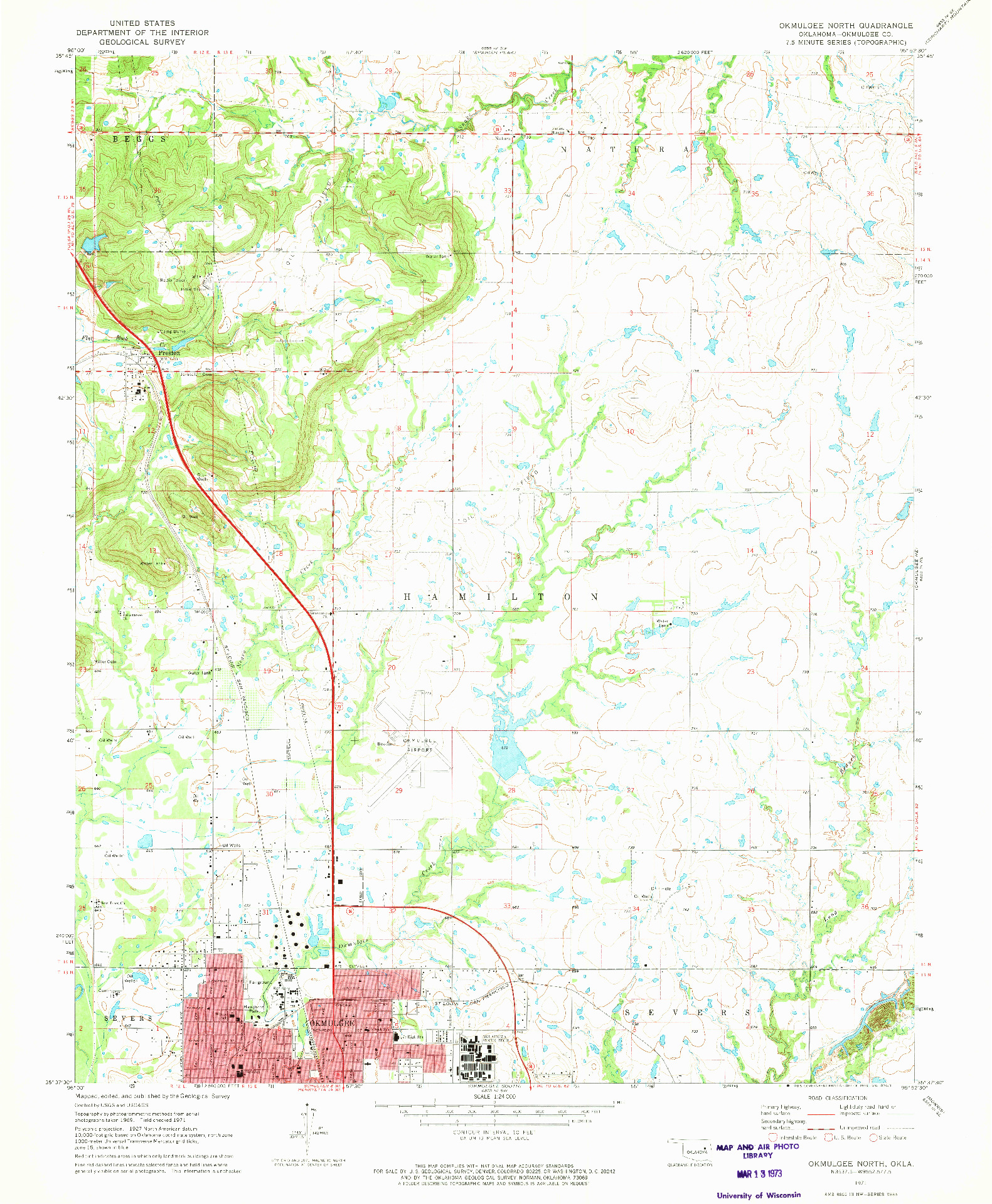 USGS 1:24000-SCALE QUADRANGLE FOR OKMULGEE NORTH, OK 1971