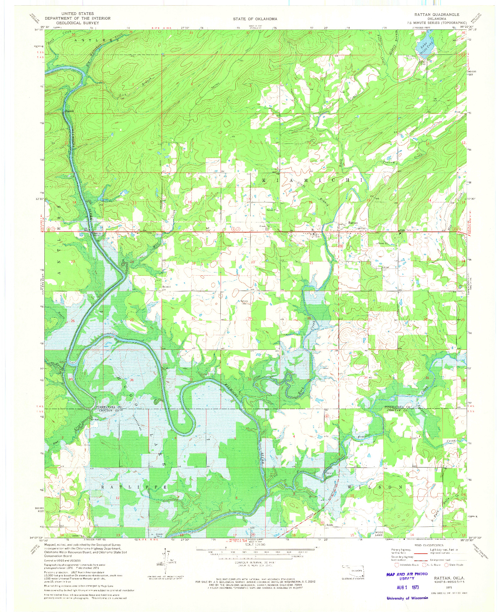 USGS 1:24000-SCALE QUADRANGLE FOR RATTAN, OK 1971
