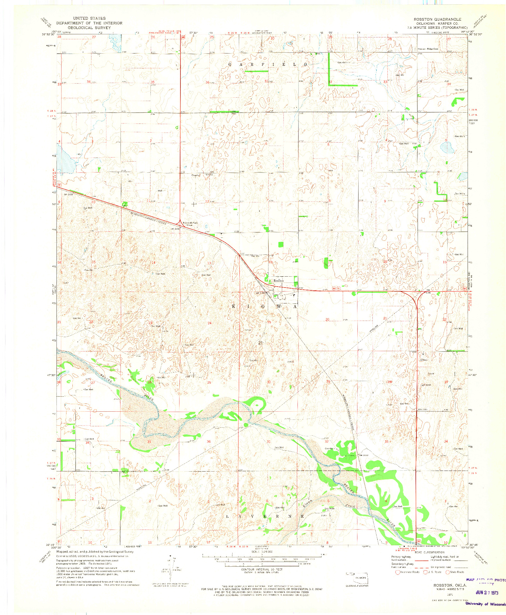 USGS 1:24000-SCALE QUADRANGLE FOR ROSSTON, OK 1971