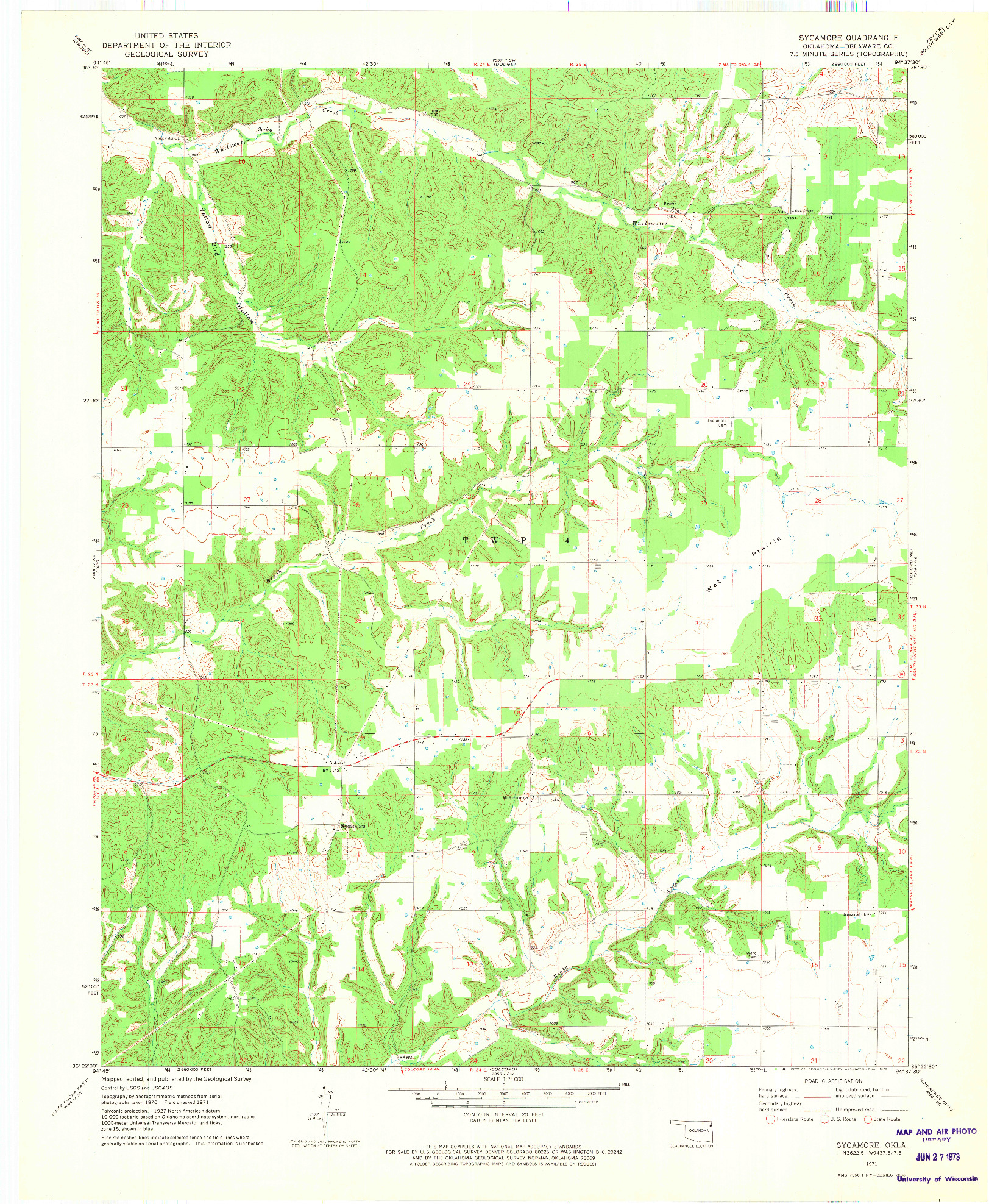 USGS 1:24000-SCALE QUADRANGLE FOR SYCAMORE, OK 1971