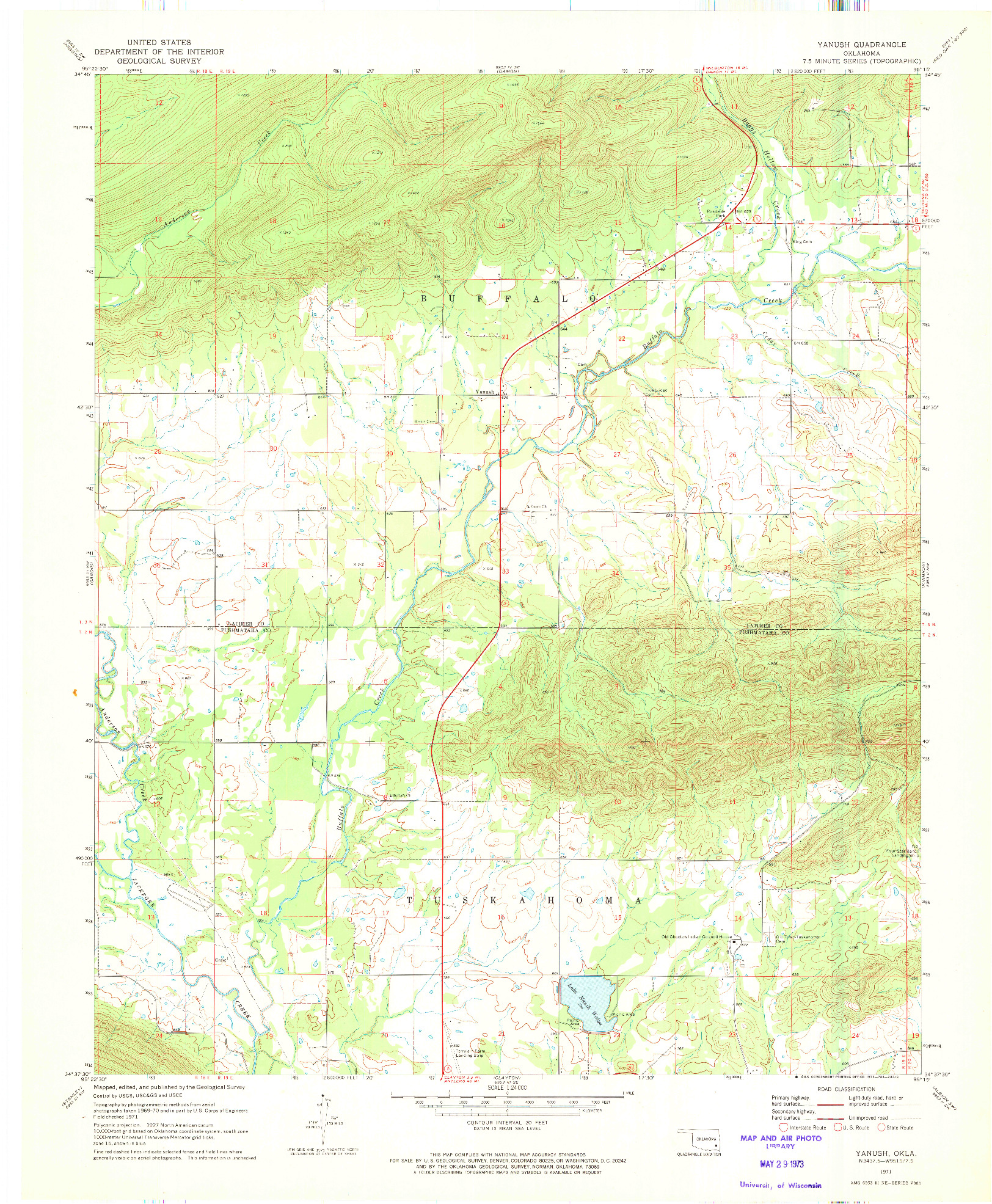 USGS 1:24000-SCALE QUADRANGLE FOR YANUSH, OK 1971