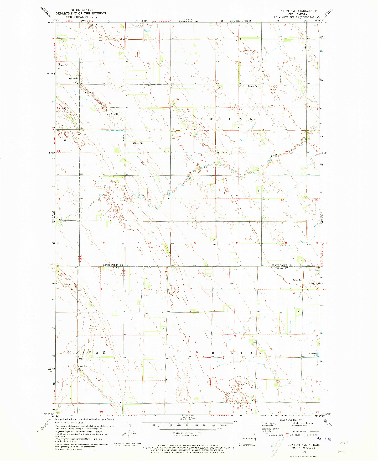 USGS 1:24000-SCALE QUADRANGLE FOR BUXTON NW, ND 1971