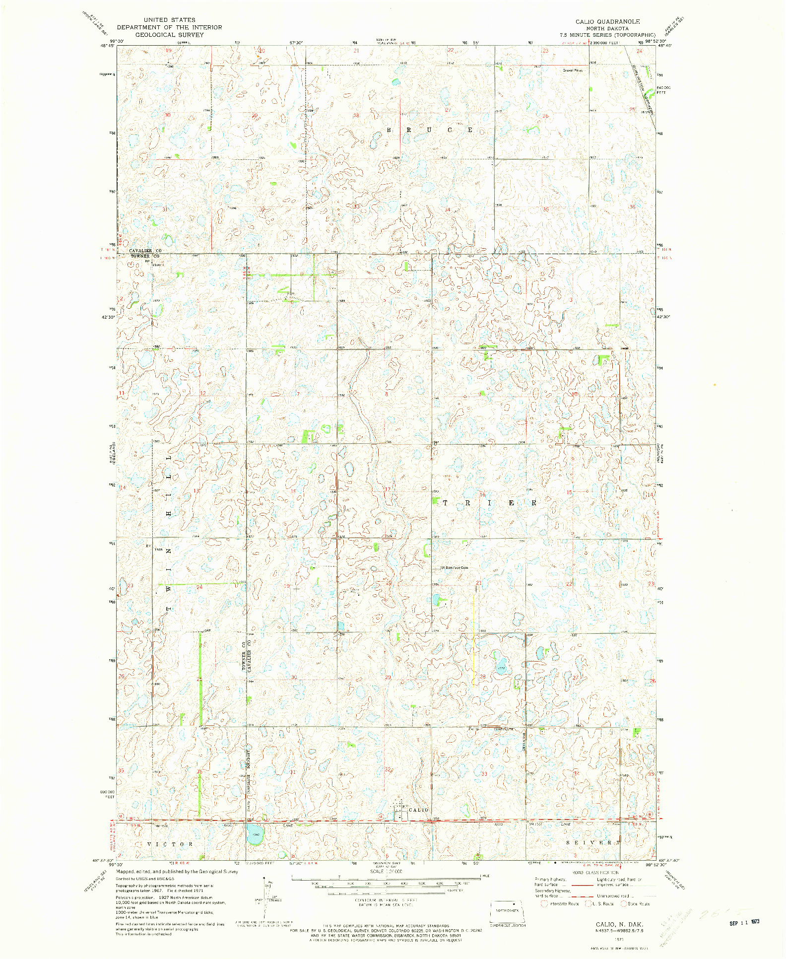 USGS 1:24000-SCALE QUADRANGLE FOR CALIO, ND 1971