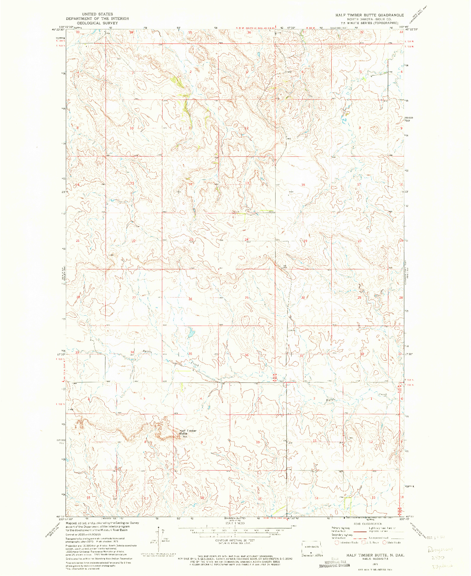 USGS 1:24000-SCALE QUADRANGLE FOR HALF TIMBER BUTTE, ND 1971