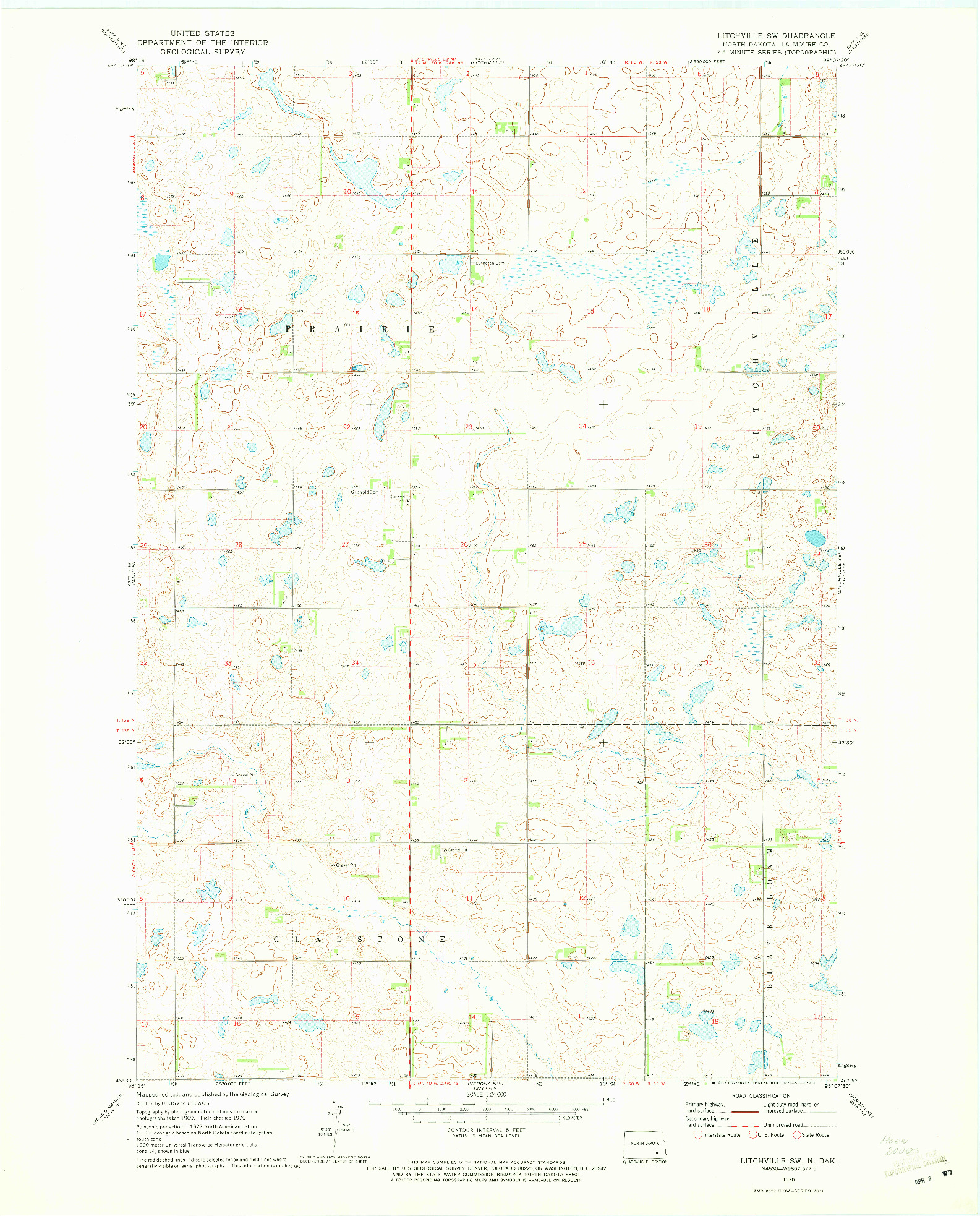 USGS 1:24000-SCALE QUADRANGLE FOR LITCHVILLE SW, ND 1970