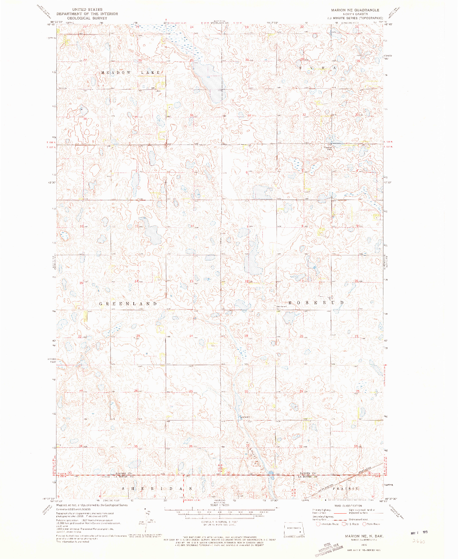 USGS 1:24000-SCALE QUADRANGLE FOR MARION NE, ND 1970