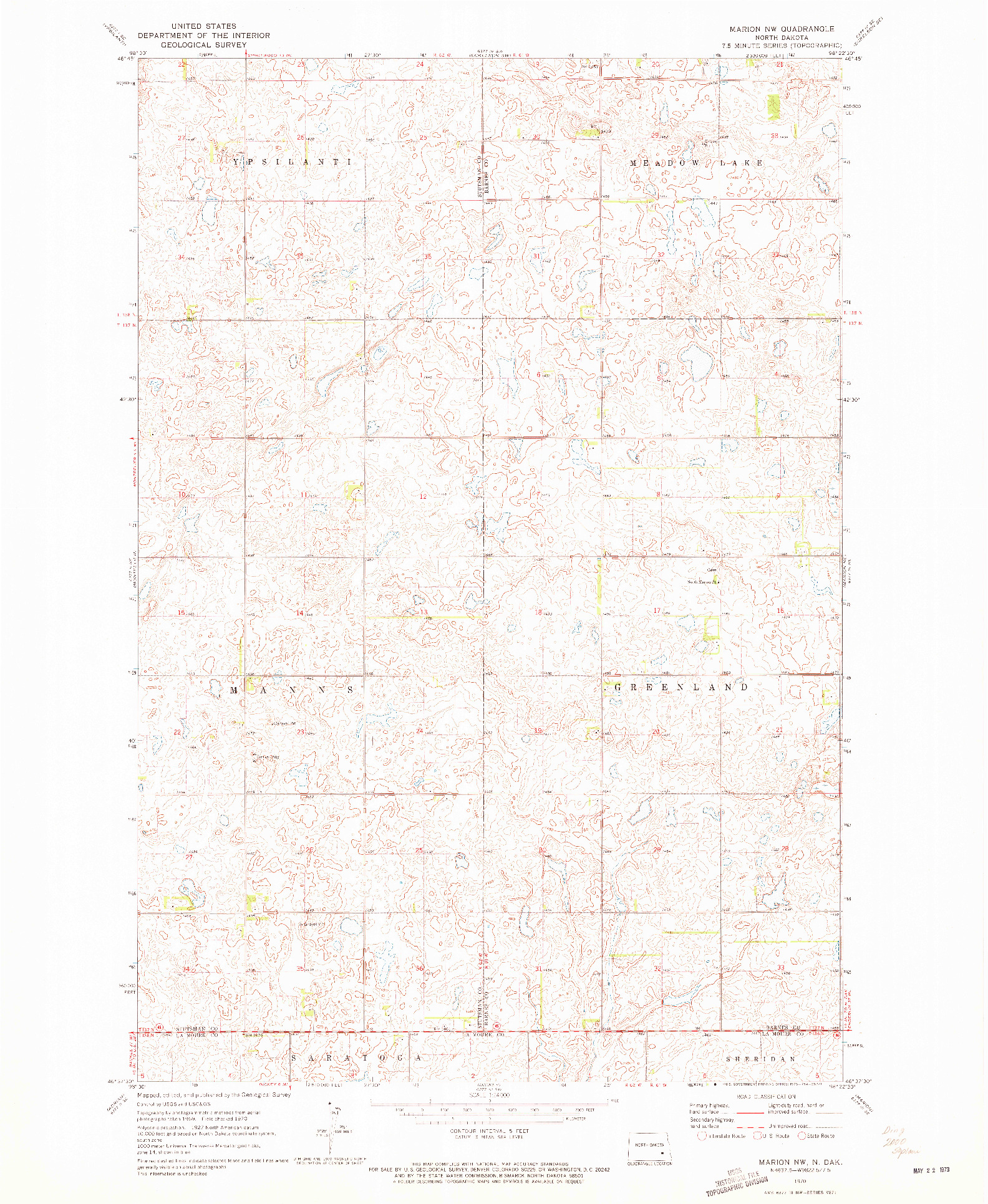 USGS 1:24000-SCALE QUADRANGLE FOR MARION NW, ND 1970