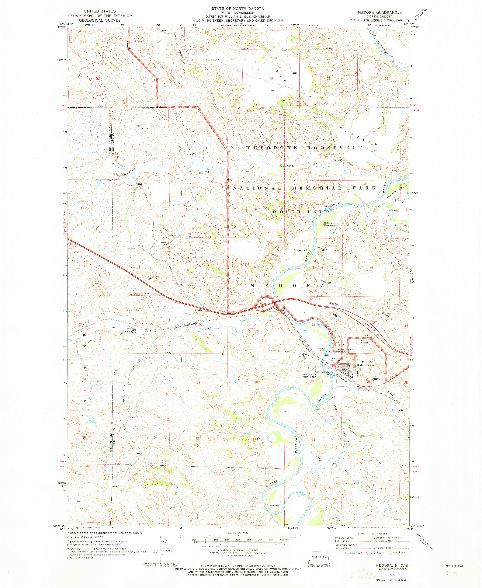 USGS 1:24000-SCALE QUADRANGLE FOR MEDORA, ND 1970