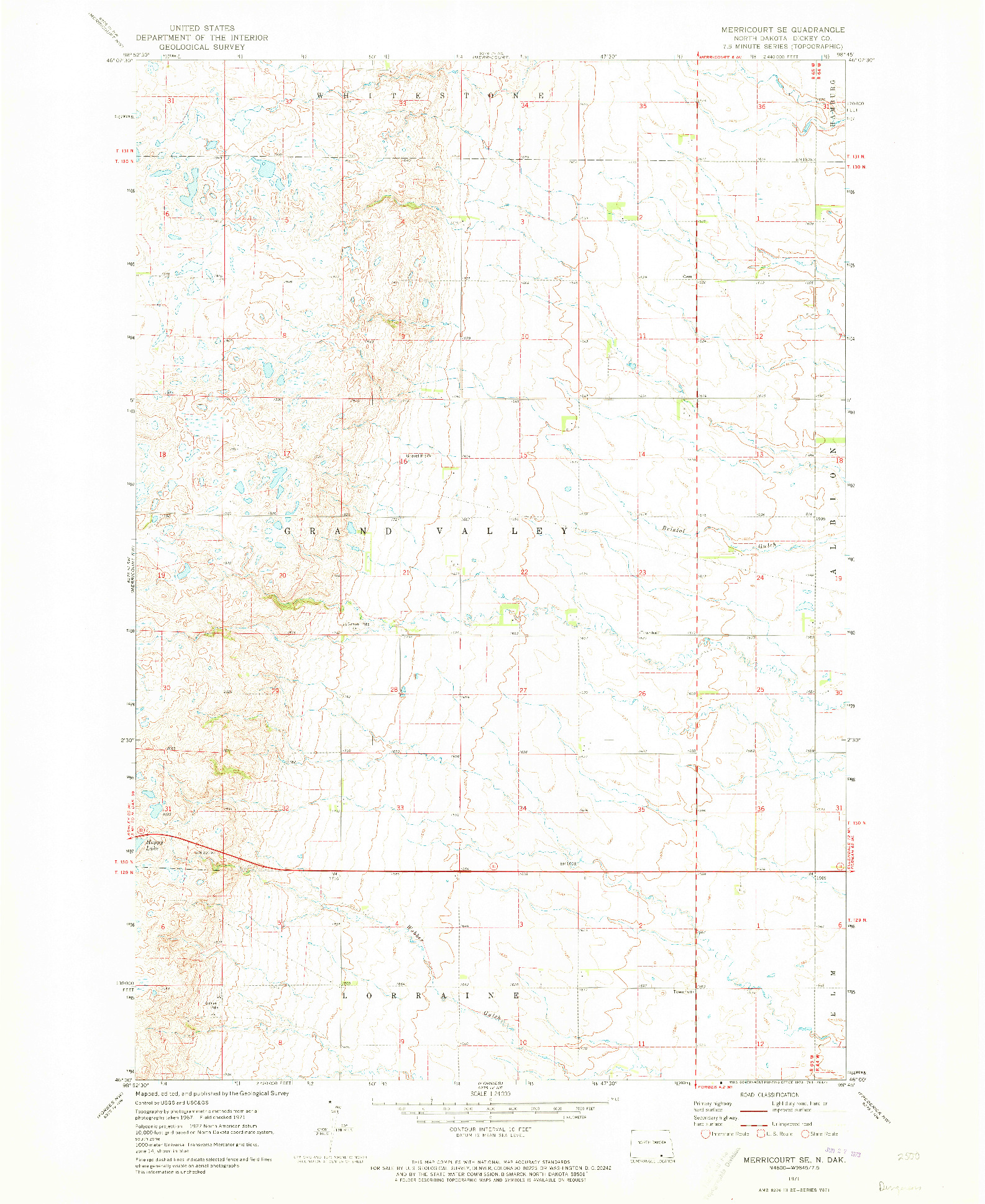 USGS 1:24000-SCALE QUADRANGLE FOR MERRICOURT SE, ND 1971