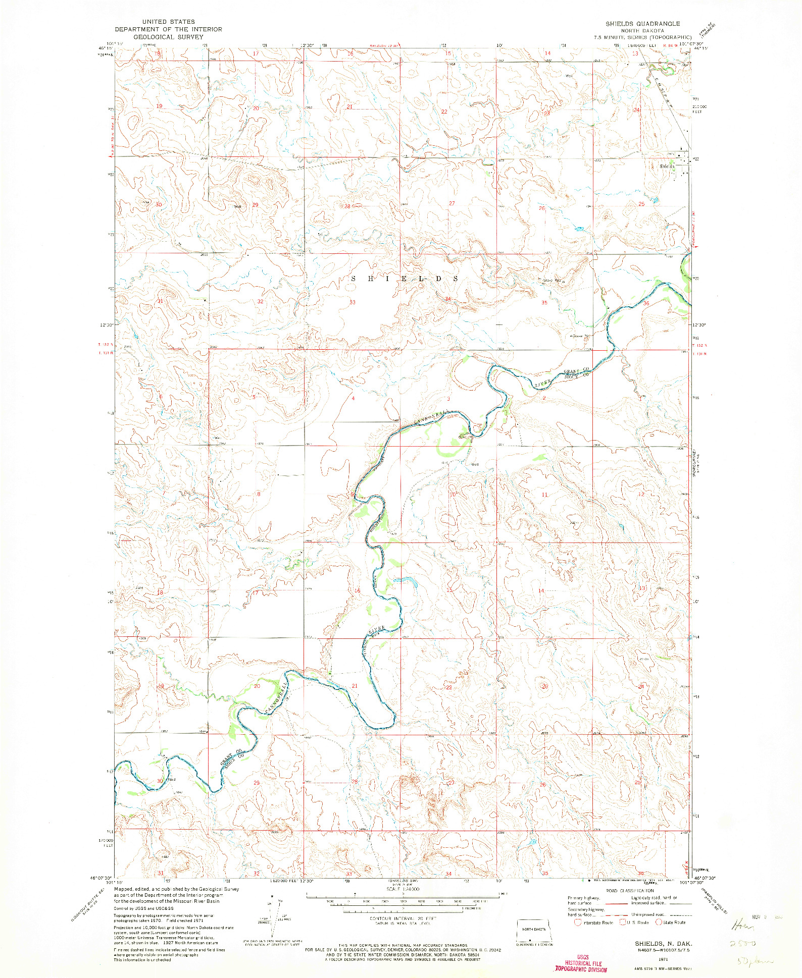 USGS 1:24000-SCALE QUADRANGLE FOR SHIELDS, ND 1971