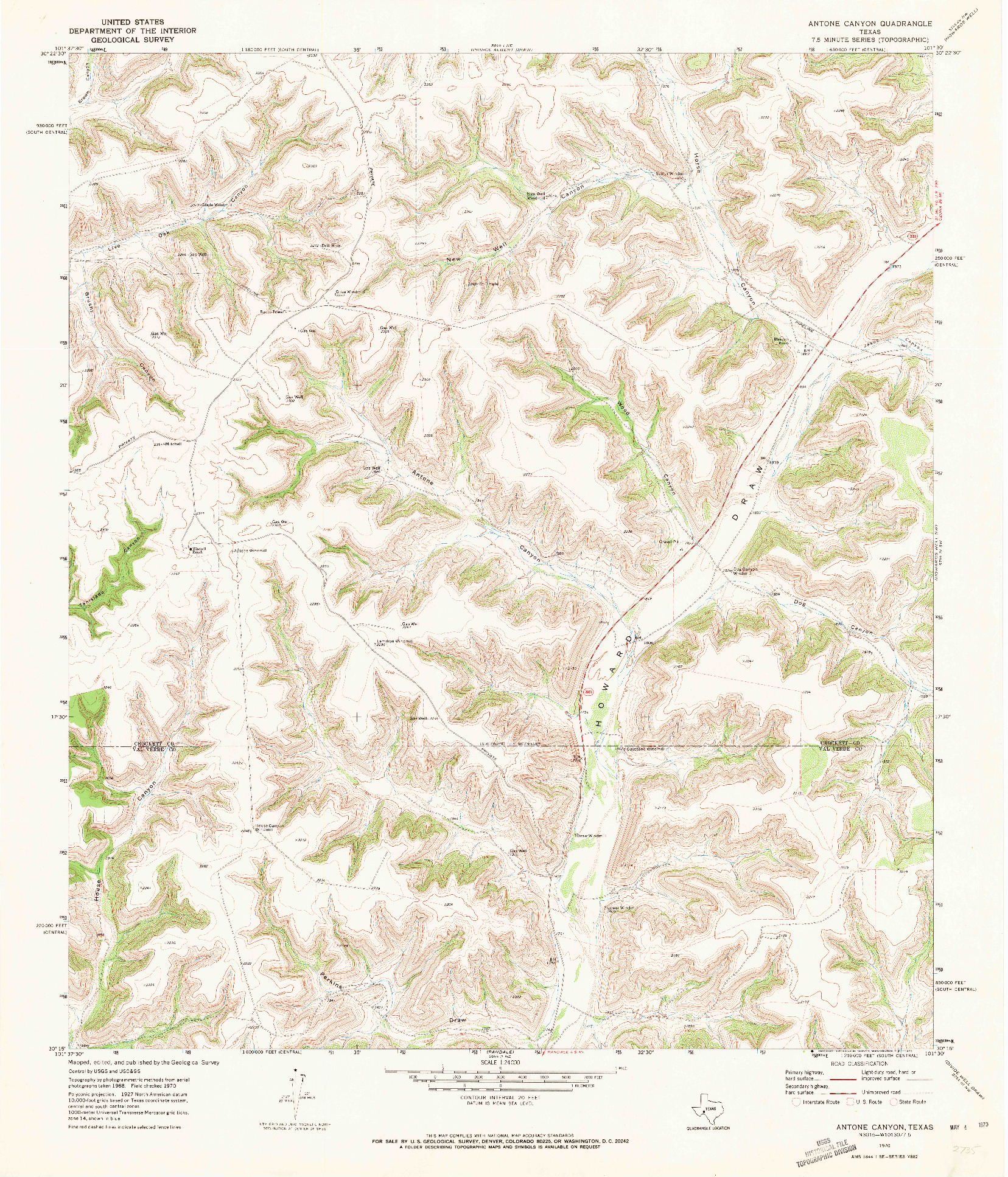 USGS 1:24000-SCALE QUADRANGLE FOR ANTONE CANYON, TX 1970