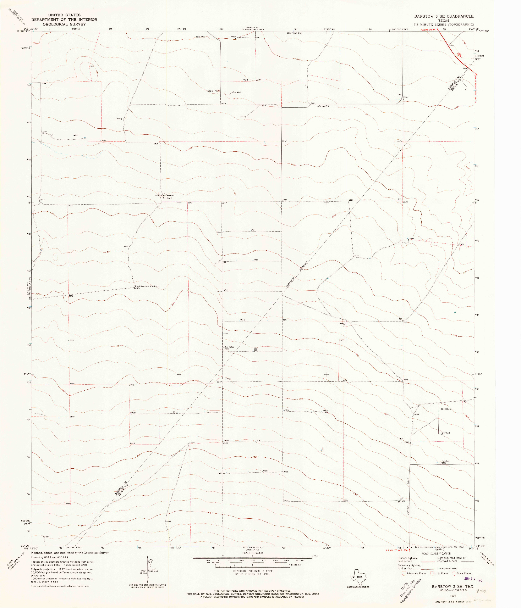 USGS 1:24000-SCALE QUADRANGLE FOR BARSTOW 3 SE, TX 1970