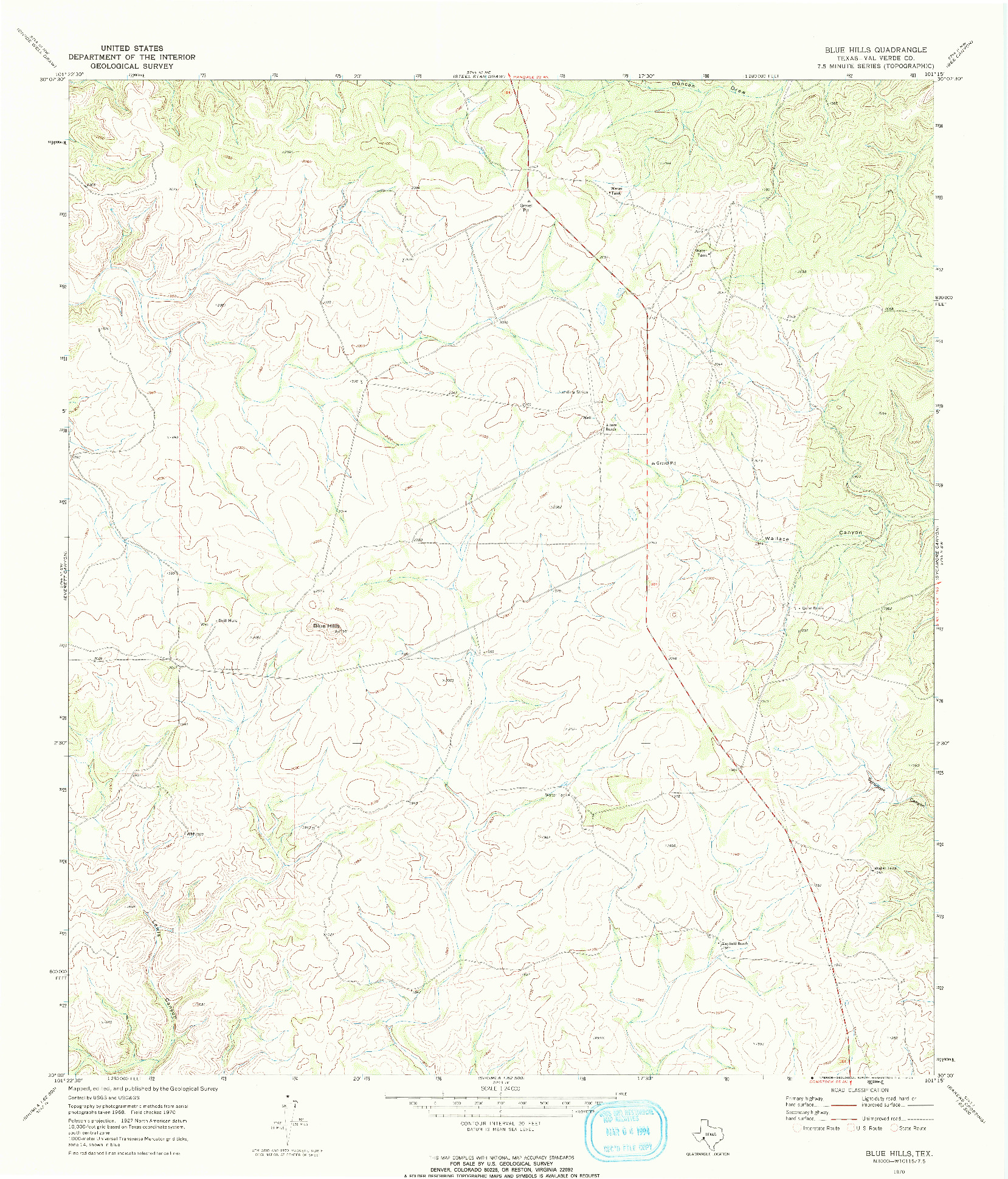 USGS 1:24000-SCALE QUADRANGLE FOR BLUE HILLS, TX 1970