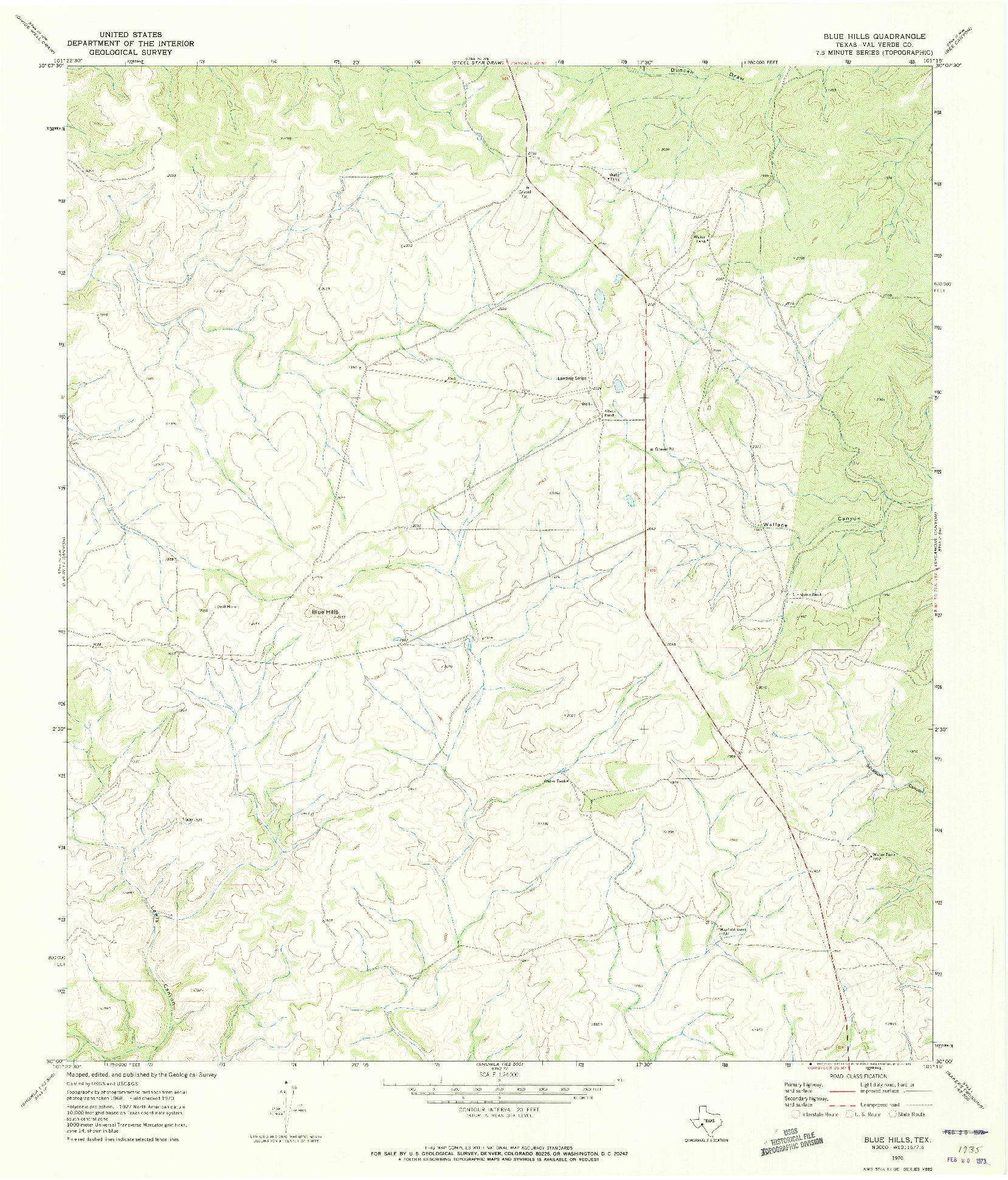 USGS 1:24000-SCALE QUADRANGLE FOR BLUE HILLS, TX 1970