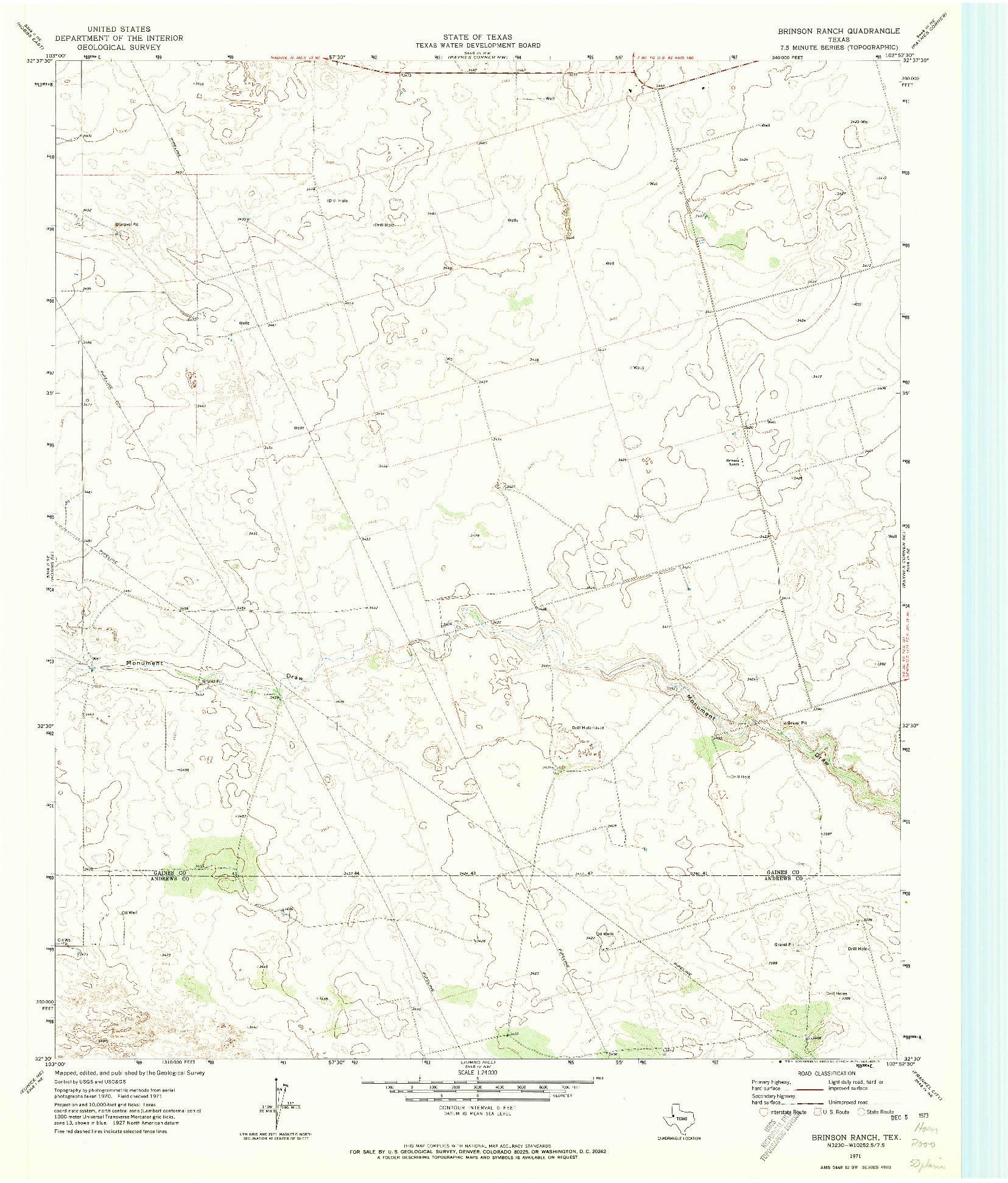 USGS 1:24000-SCALE QUADRANGLE FOR BRINSON RANCH, TX 1971
