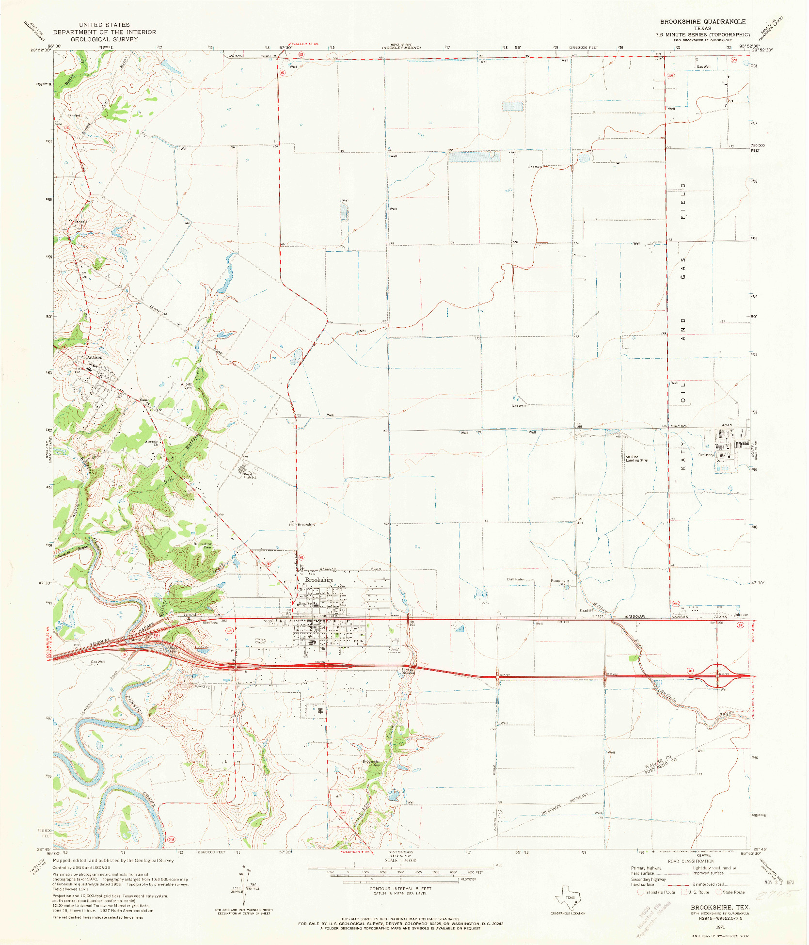 USGS 1:24000-SCALE QUADRANGLE FOR BROOKSHIRE, TX 1971