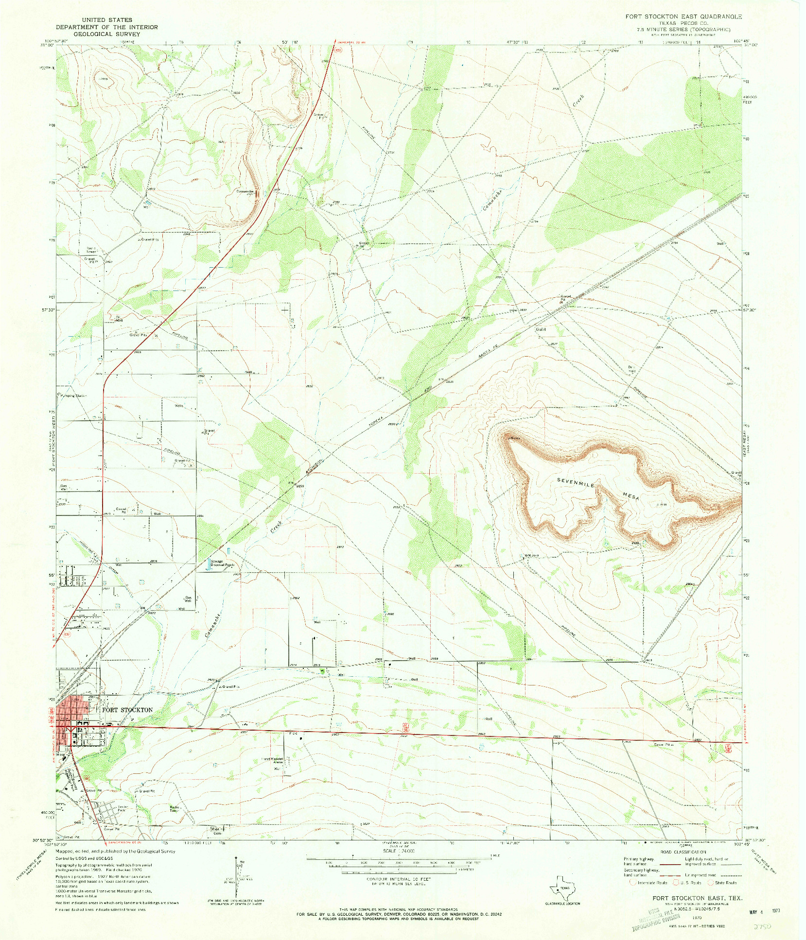 USGS 1:24000-SCALE QUADRANGLE FOR FORT STOCKTON EAST, TX 1970