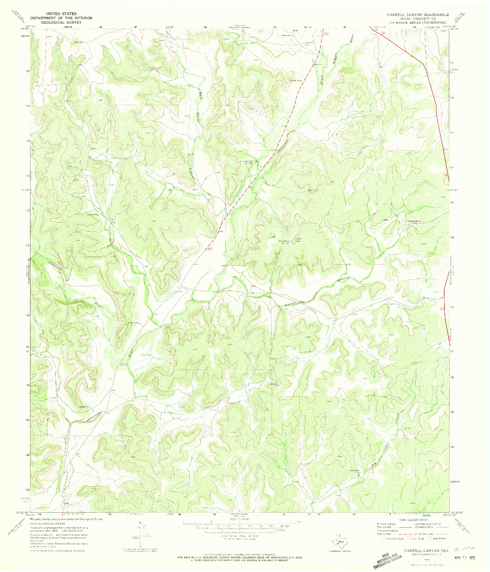 USGS 1:24000-SCALE QUADRANGLE FOR HARRELL CANYON, TX 1970