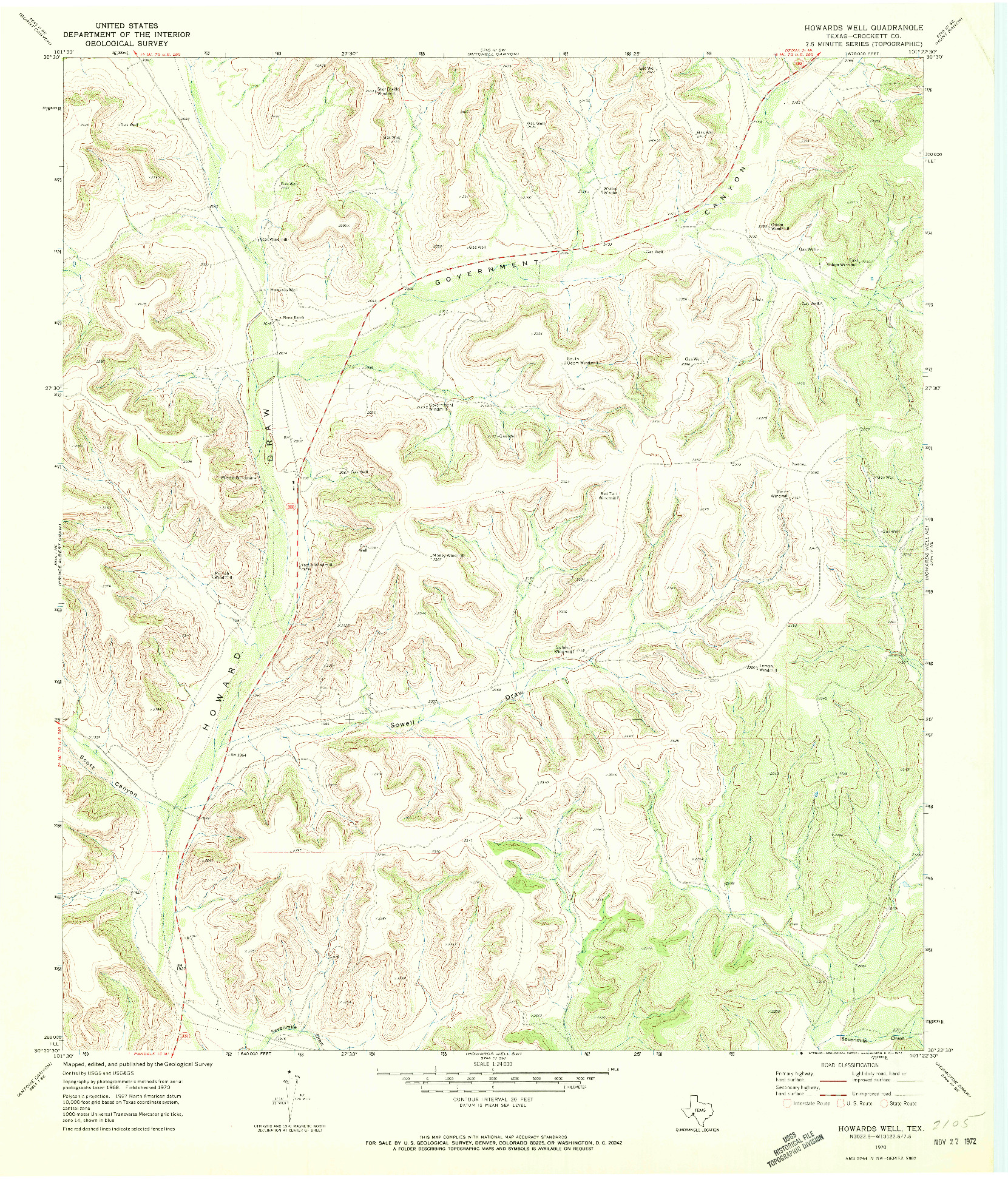 USGS 1:24000-SCALE QUADRANGLE FOR HOWARDS WELL, TX 1970