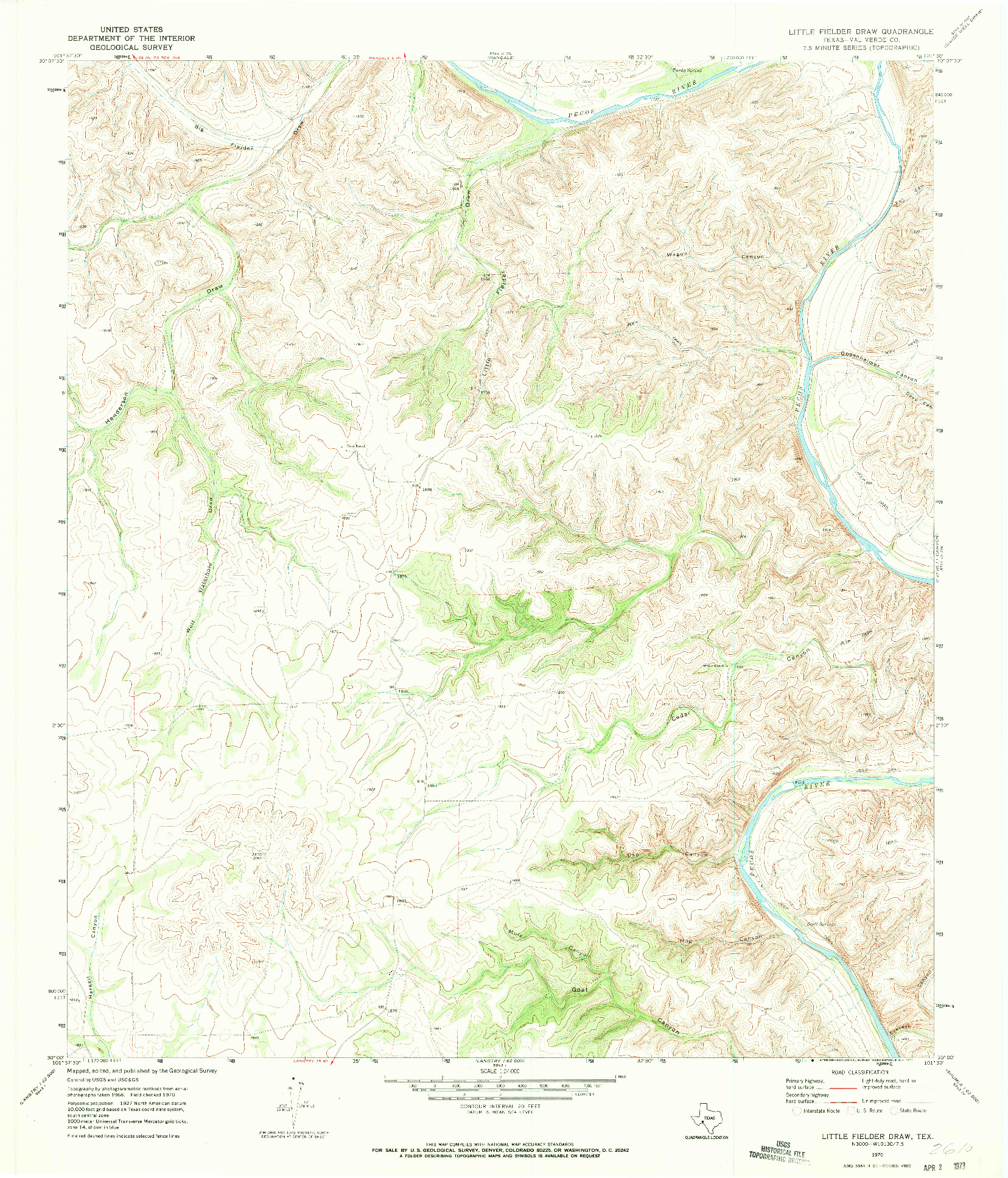 USGS 1:24000-SCALE QUADRANGLE FOR LITTLE FIELDER DRAW, TX 1970