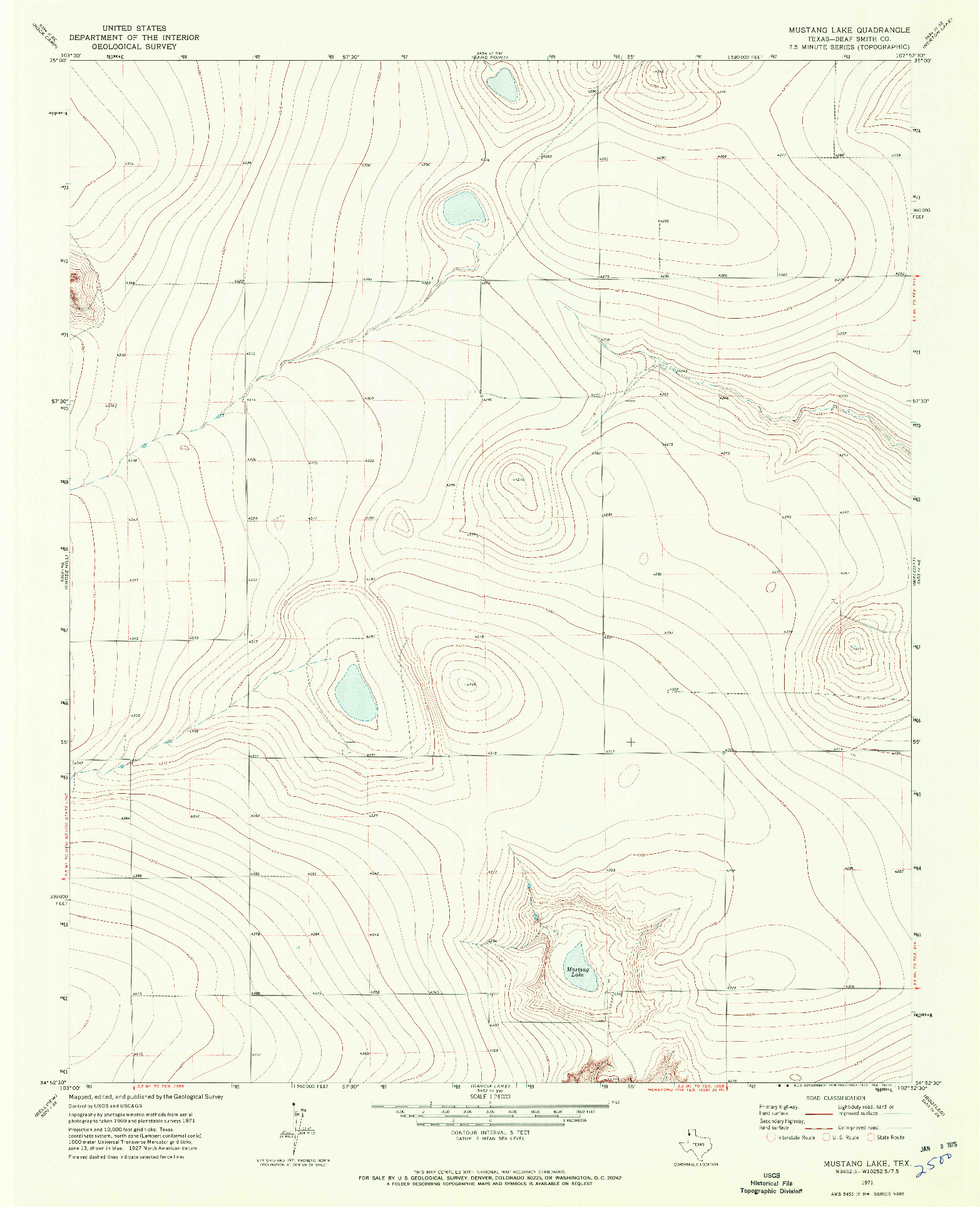 USGS 1:24000-SCALE QUADRANGLE FOR MUSTANG LAKE, TX 1971