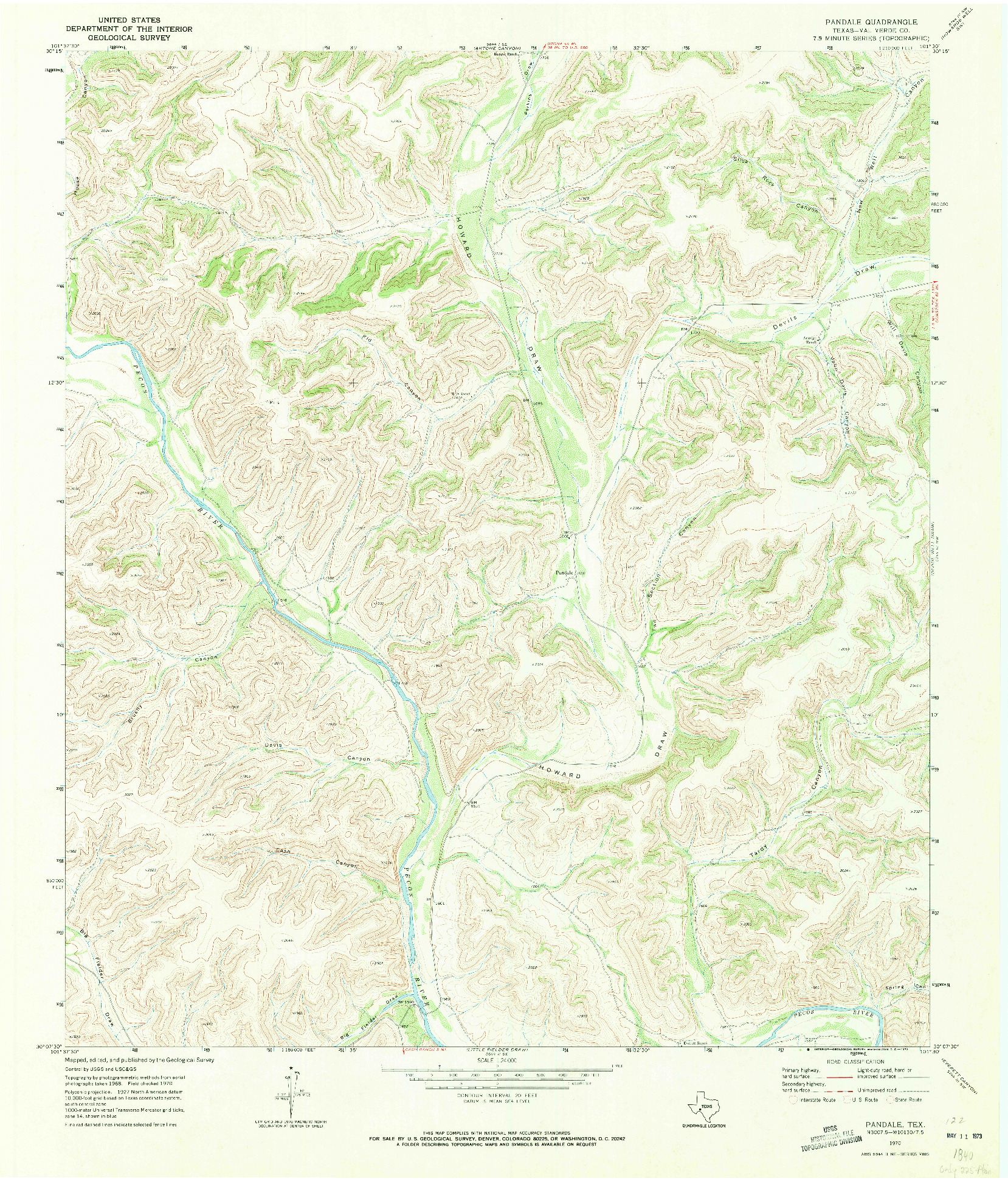 USGS 1:24000-SCALE QUADRANGLE FOR PANDALE, TX 1970