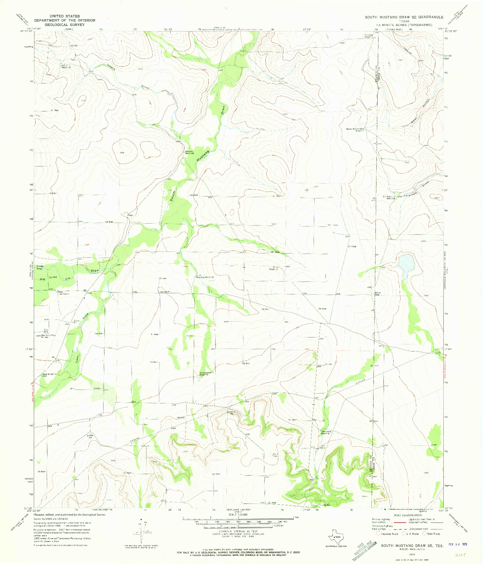 USGS 1:24000-SCALE QUADRANGLE FOR SOUTH MUSTANG DRAW SE, TX 1970